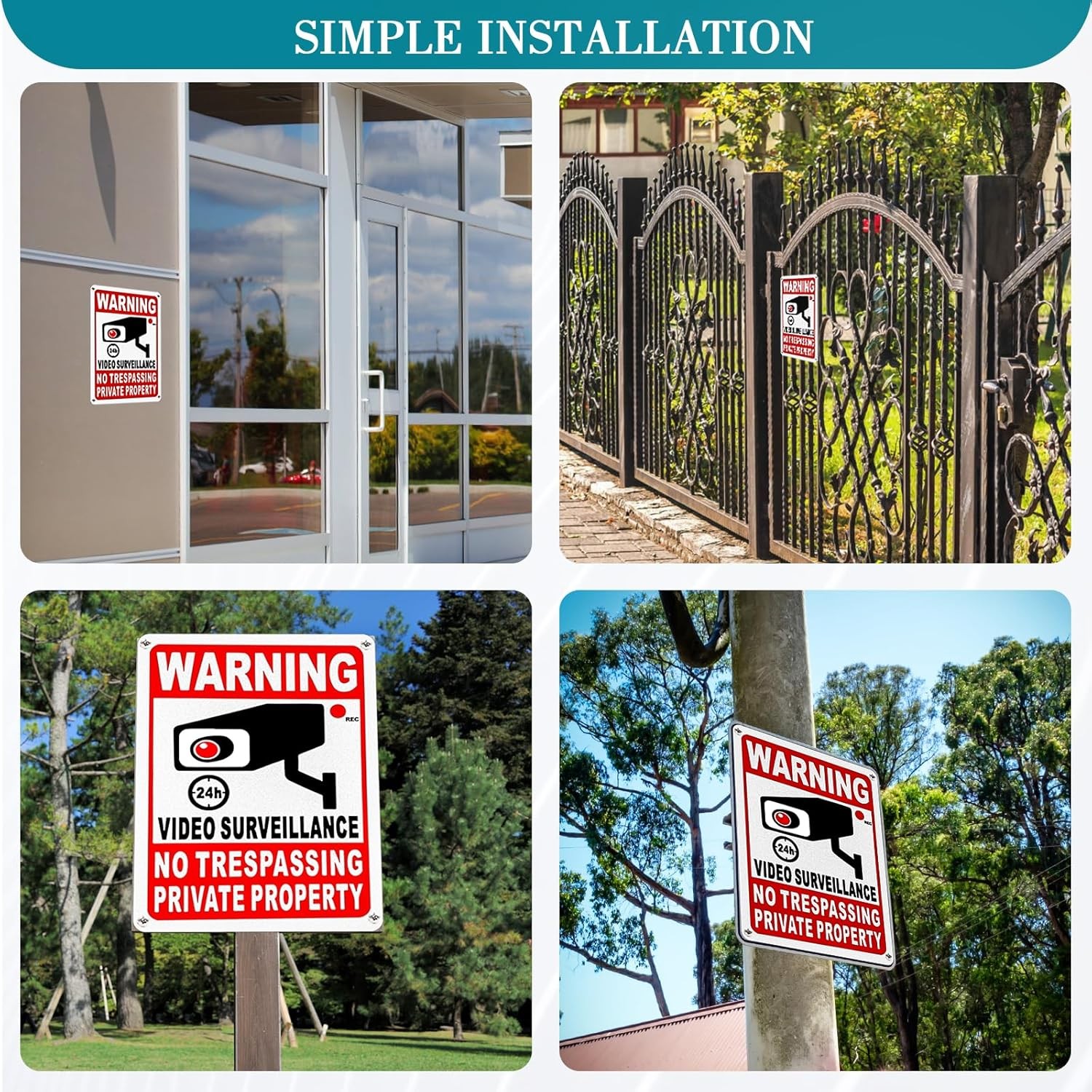 4-Pack Metal No Trespassing Signs Private Property 10 x 7 inch Rust Free 0.04…
