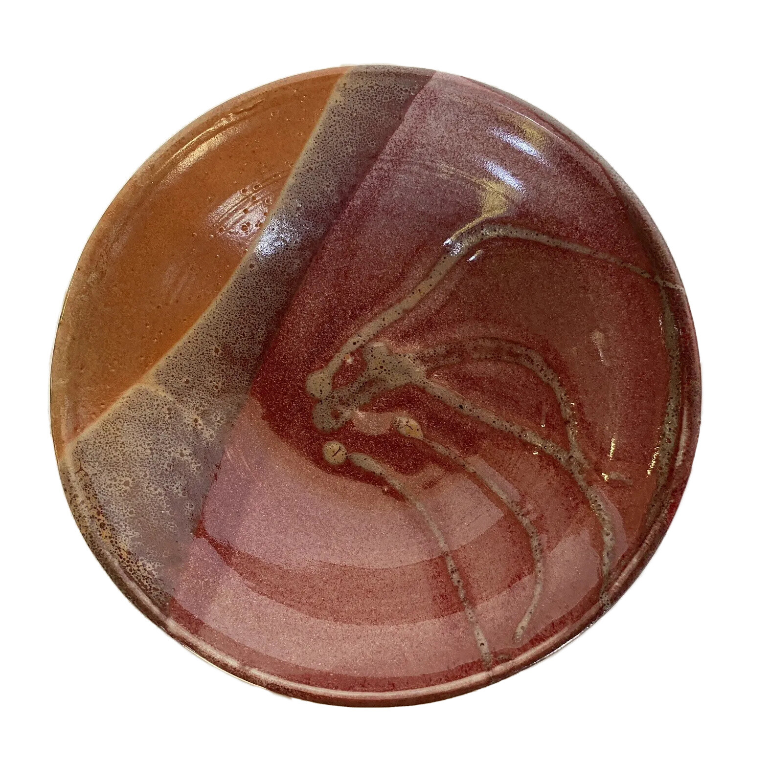 8-1/4″ Wide Studio Art Pottery Bowl Maroon & Brown, Signed JM8