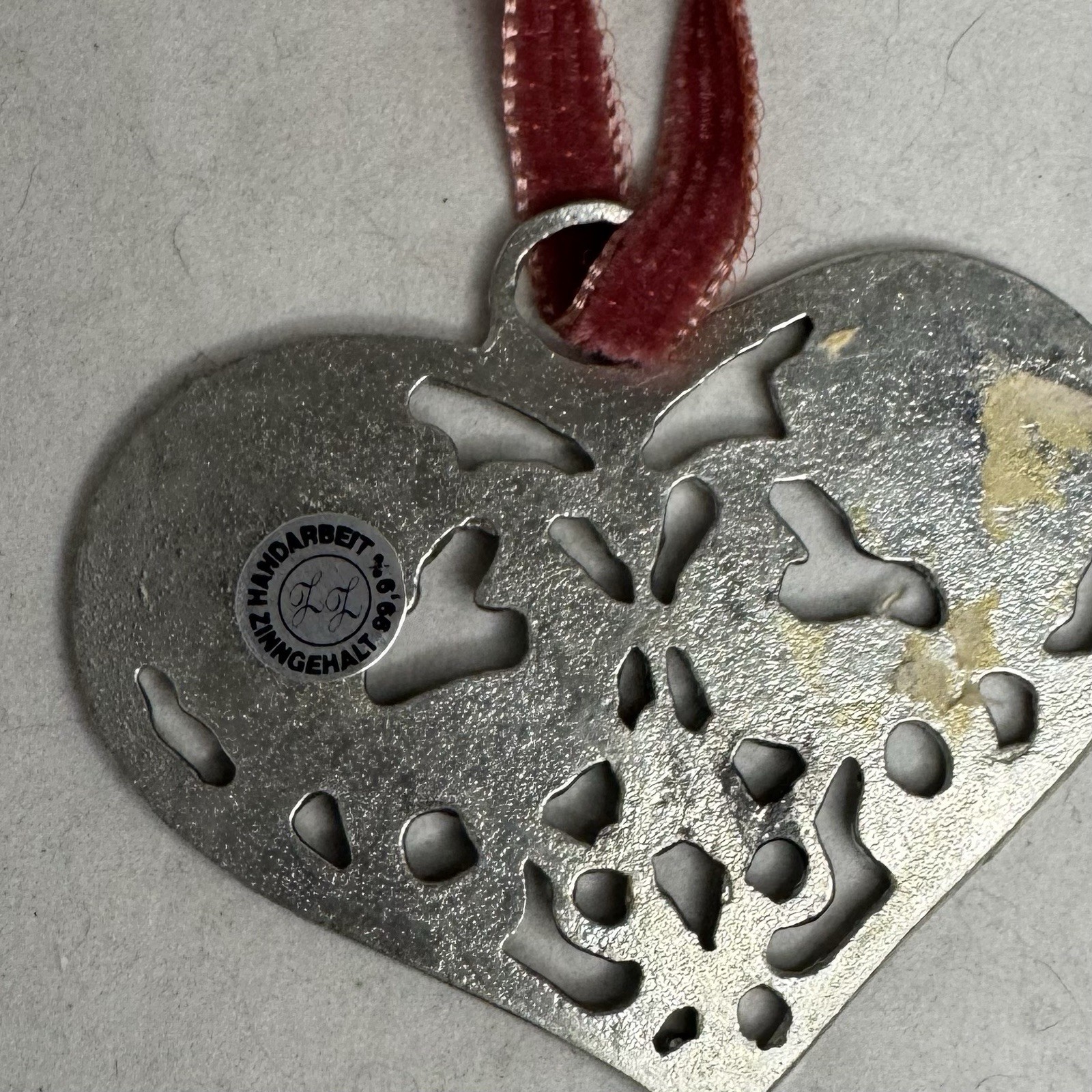 Vintage Pewter Heart Shaped Handmade Wall Decor Two Peacocks