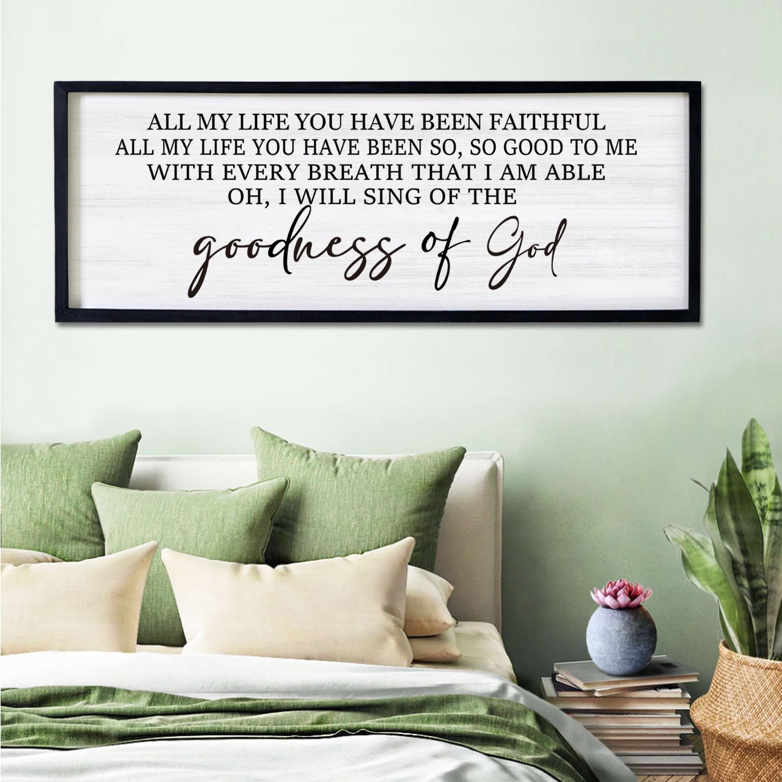 Goodness of God Framed Wall Art, 40”×15” Positive Religious Black Bible Ver…