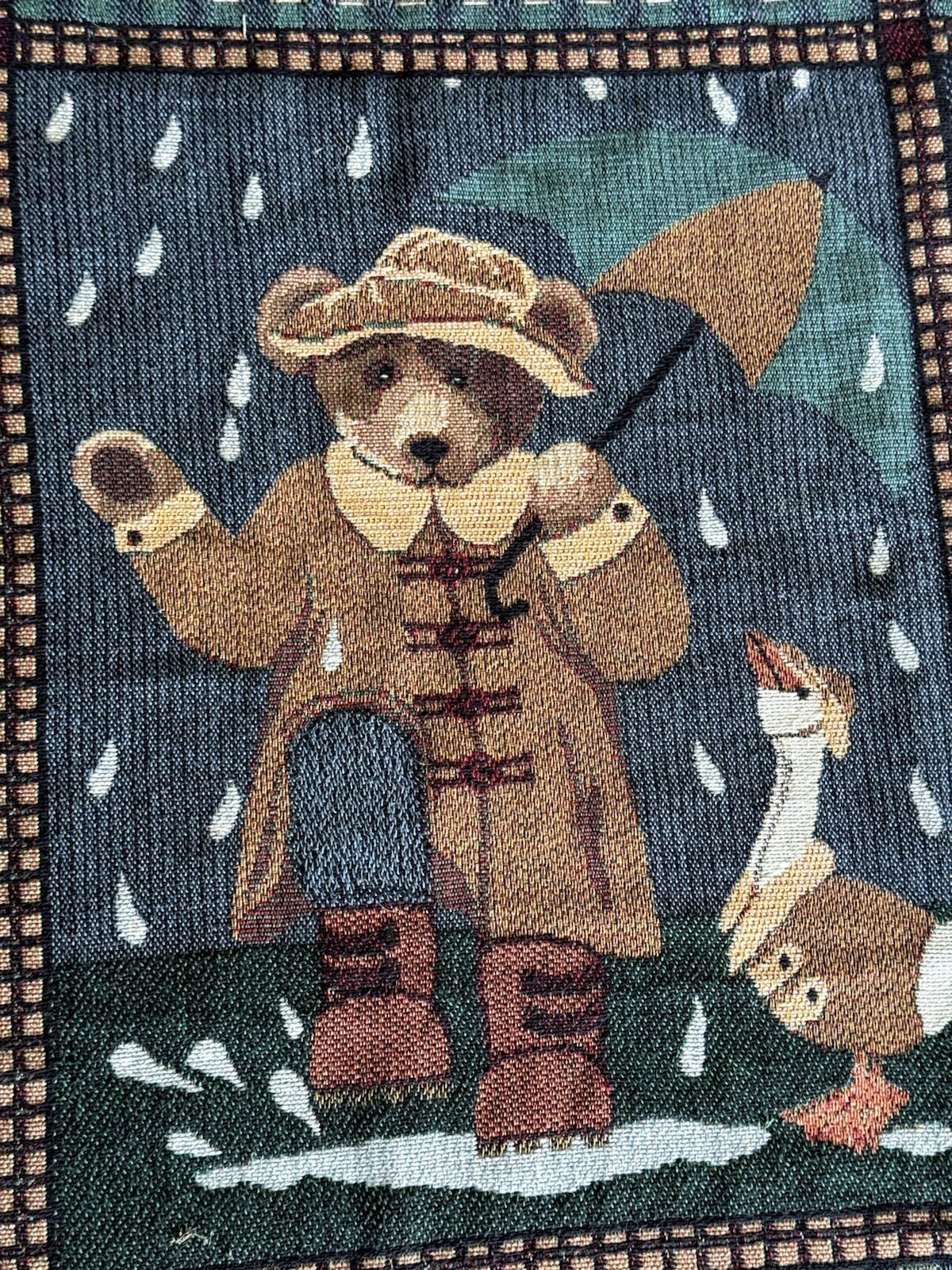 Vintage 90S Teddy Bears Cotten Jacquard Packet Throw Blanket Woven Fringe Retro