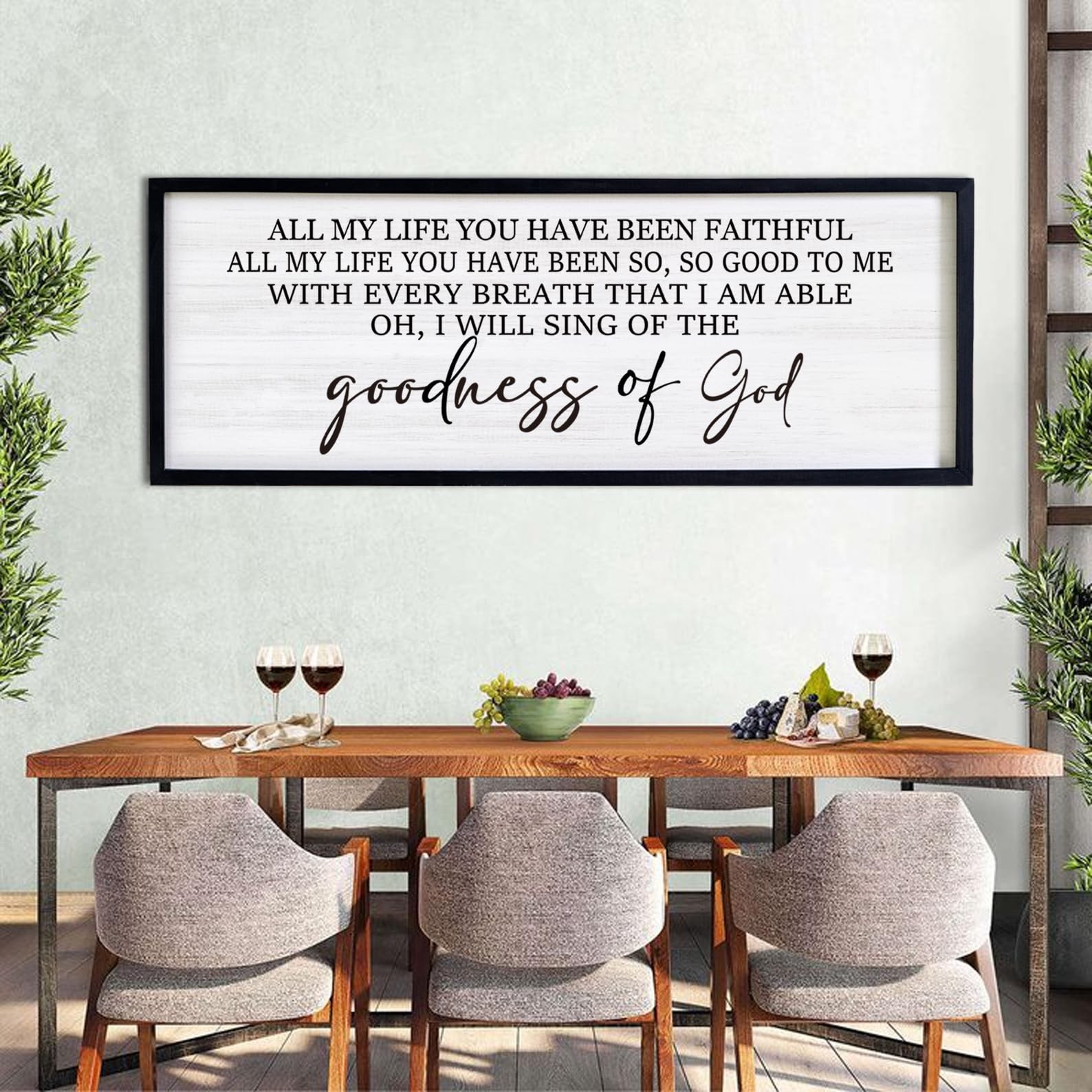 Goodness of God Framed Wall Art, 40”×15” Positive Religious Black Bible Ver…