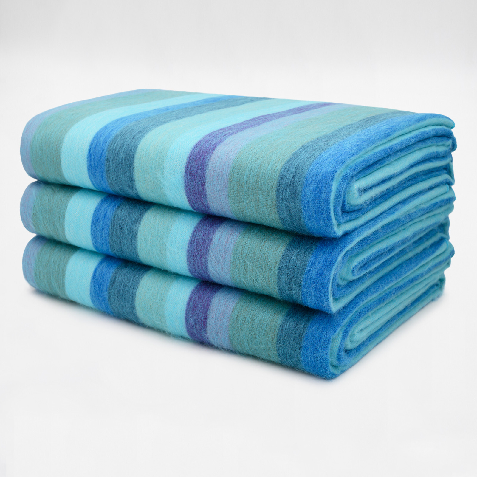 SOFT&WARM STRIPED ALPACA WOOL BLANKET 96″ x 68″ STRIPED TURQUOISE OCEAN HUES