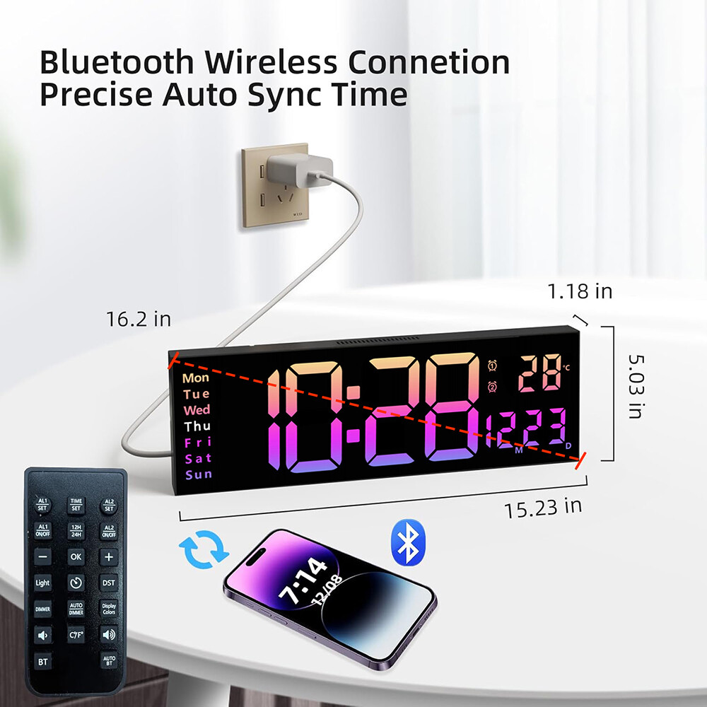16inch BIG DIGITAL LED CLOCK WALL MOUNT LARGE NUMBERS TIMER DATE TEMPERATURE US