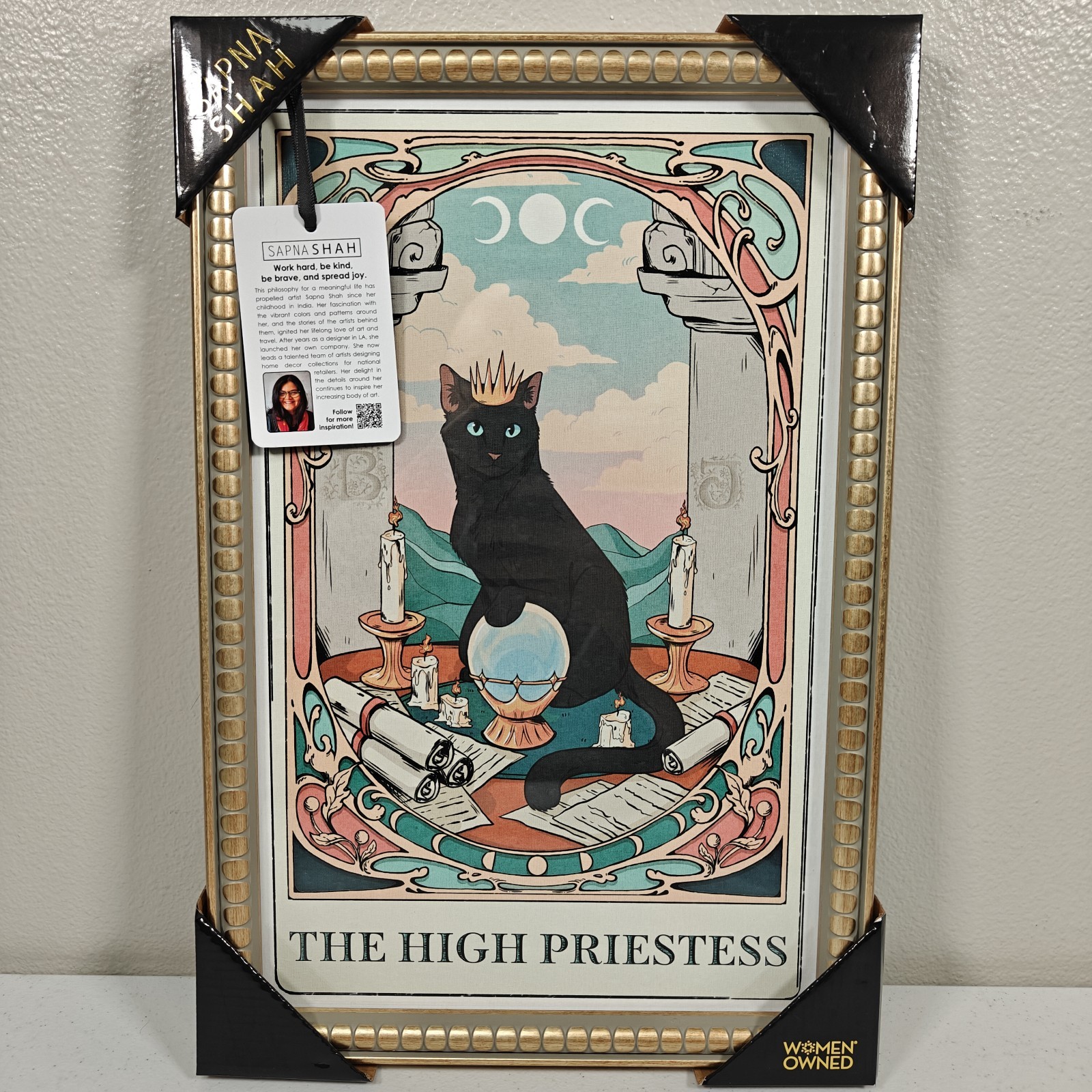 Sapna Shah The High Priestess Black Cat Tarot Framed Wall Art Gold Frame New