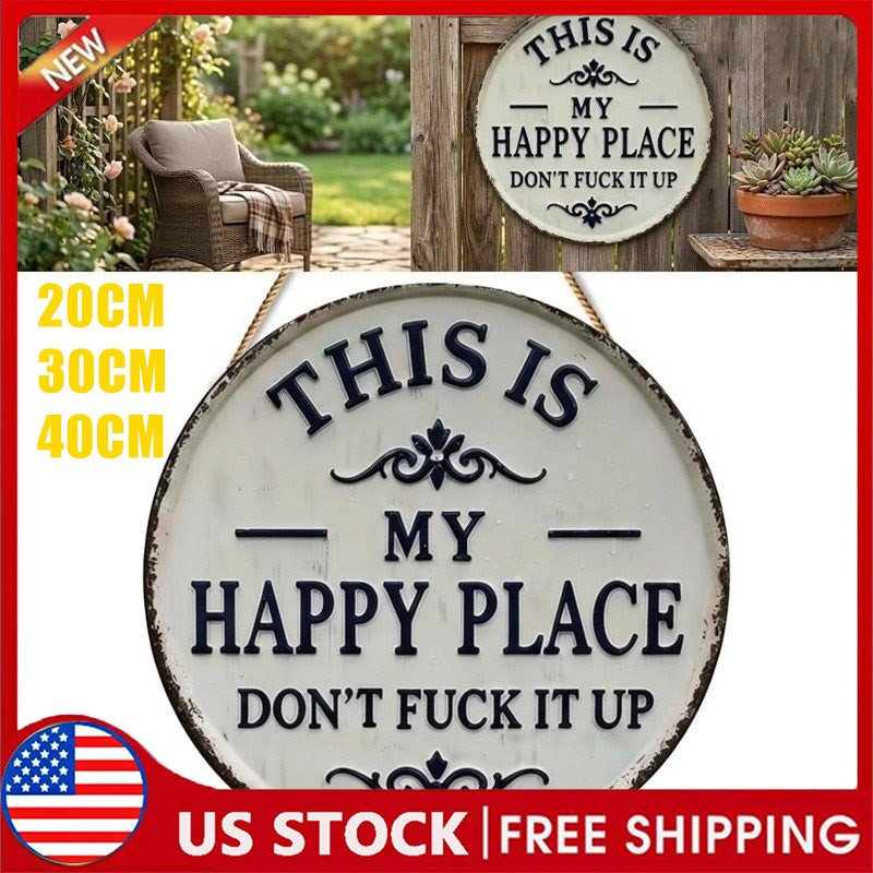 This Is My Happy Place Vintage Metal Sign, Round Wall Decor for Home & Garden