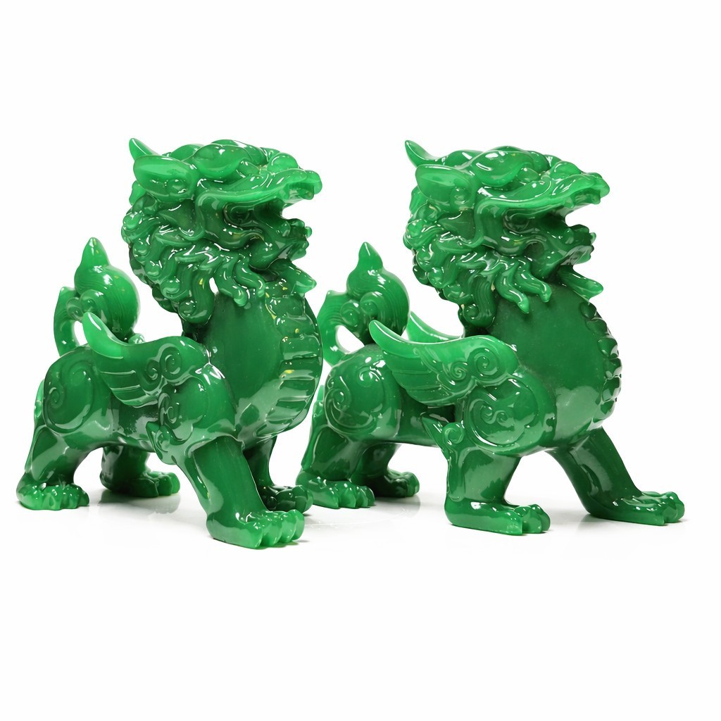 Jade Green Pi Xiu/Pi Yao /Bi Xie Wealth Guardian Statue Feng Shui Decor set Gift