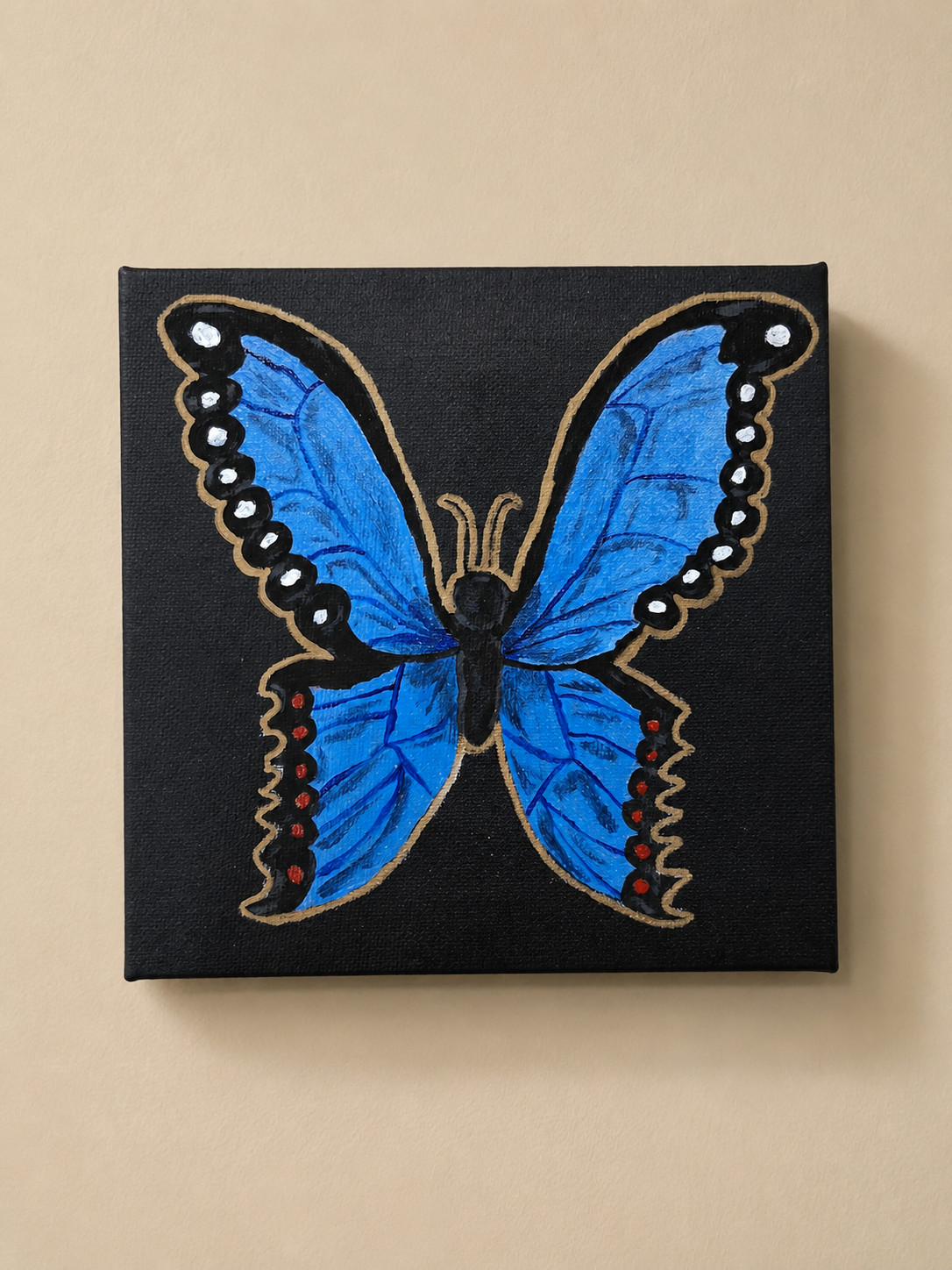Blue Butterfly Acrylic Canvas Painting Original Hand Painted Nature Wall Art