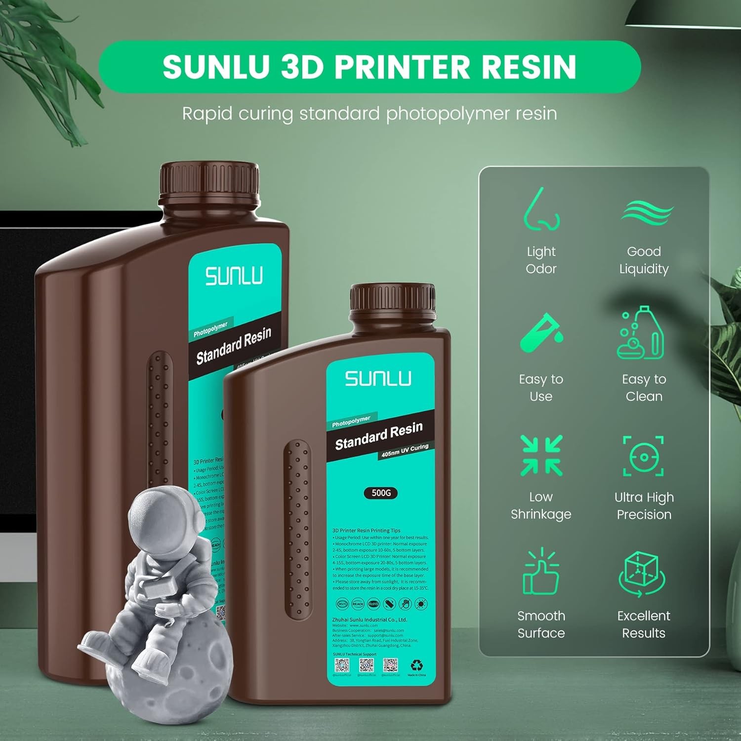 SUNLU 3D Printer Resin, 1kg Fast Curing Standard 3D Resin for LCD DLP SLA Resin