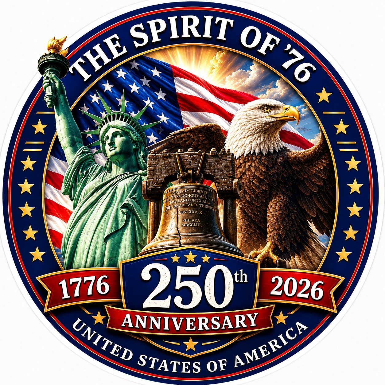 USA 250th Anniversary Sticker Decal 4 Inch Spirit of 76 Patriotic Vinyl