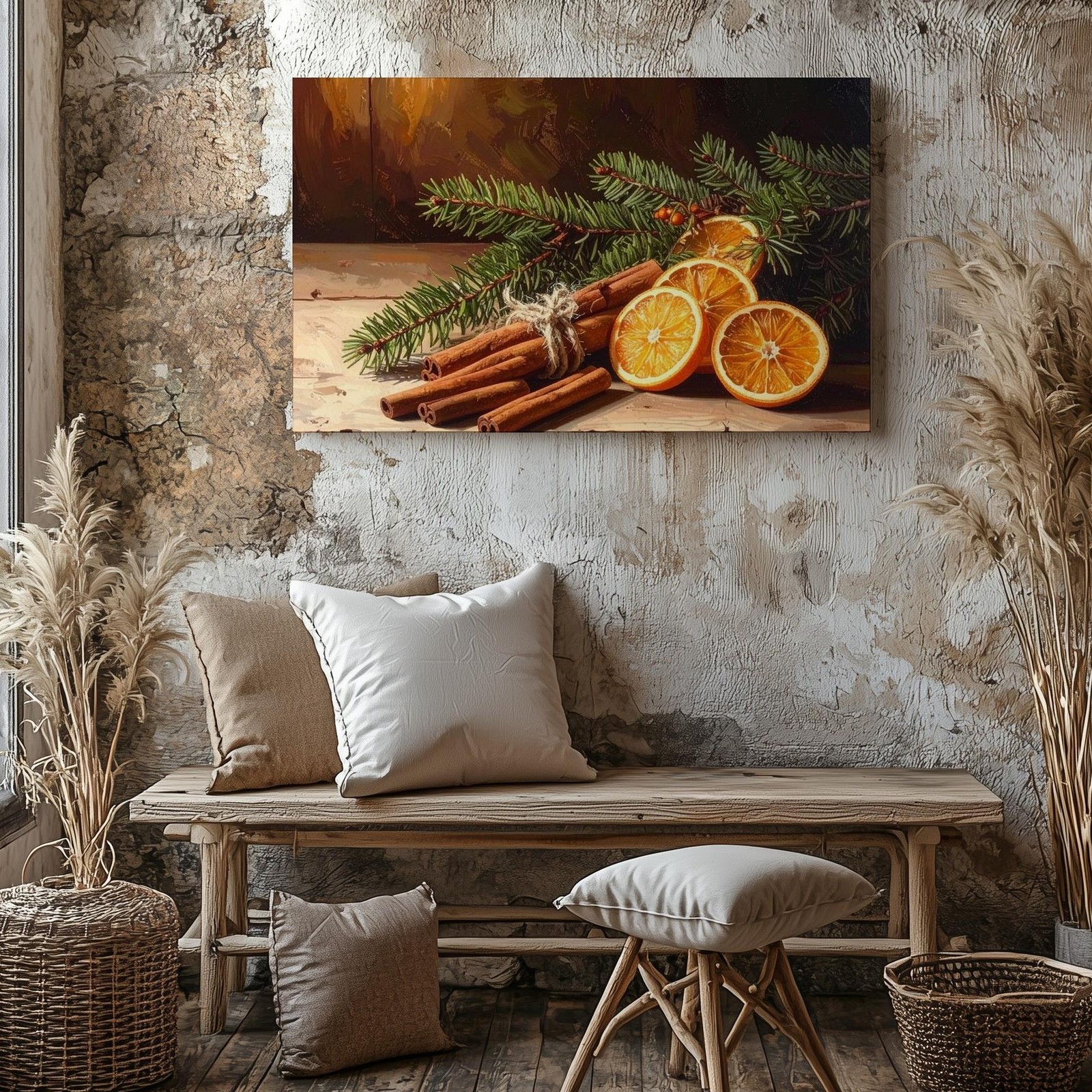 Rustic Cinnamon & Orange Christmas Canvas Warm Holiday Still Life Art Wall Art