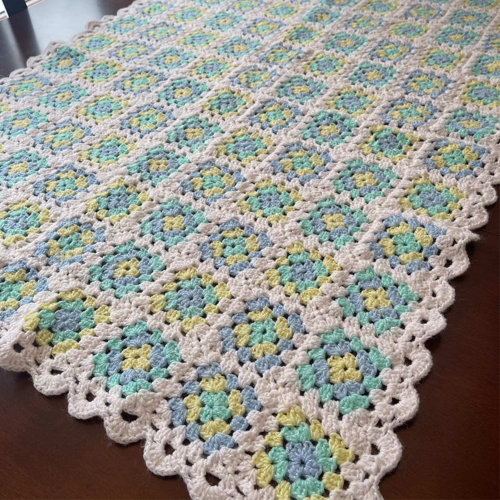 Handmade Multicolor Pastels Crochet Afghan Granny Square Baby Blanket 28×38