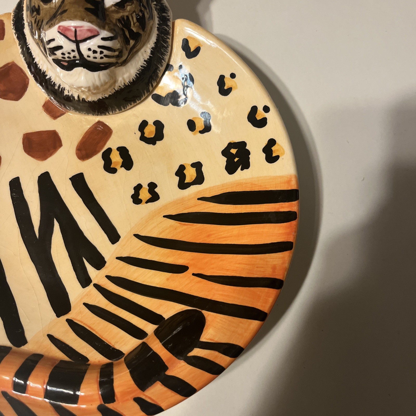 Vintage Lotus Animal Dish Tiger Decorative 3D Plate Dish 2000 Hand Wash Only