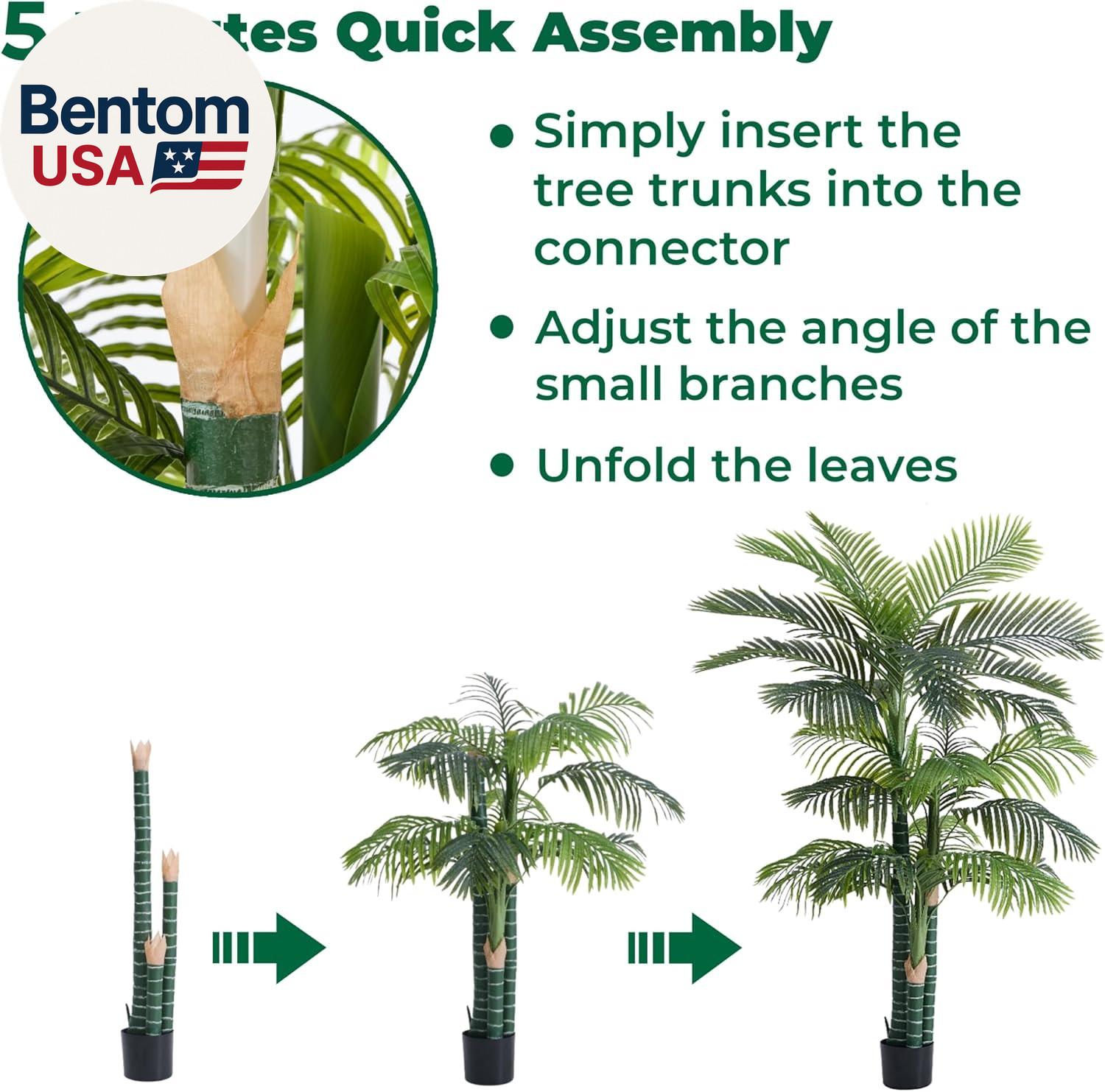 6FT Tall Triple Golden Cane Palm Tree (1 Pack), Large Faux Plants, UV Resistant