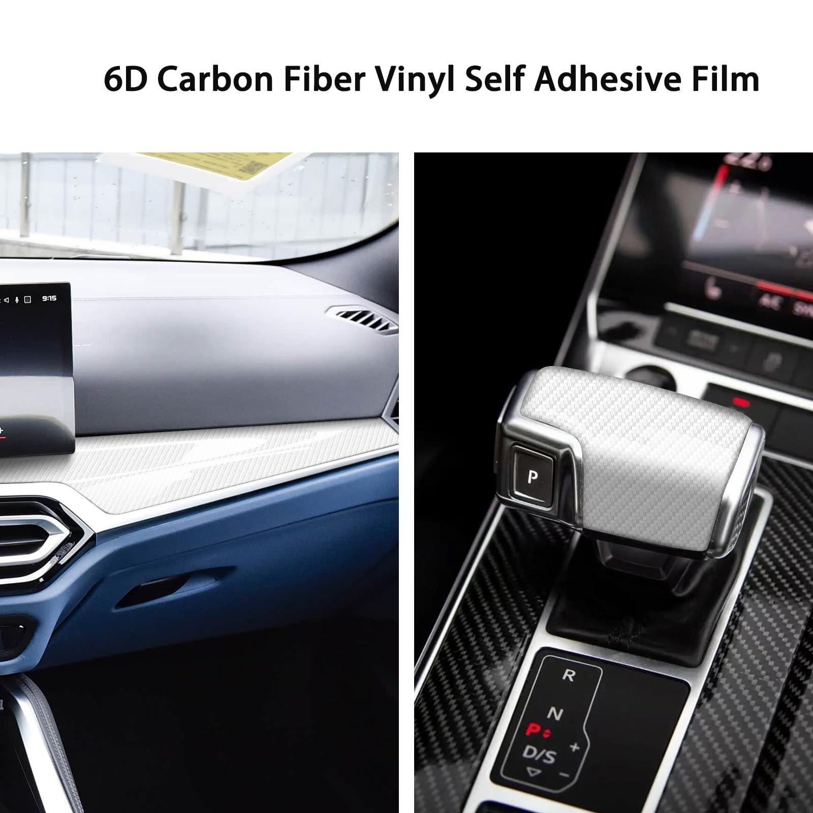 White Carbon Fiber Vinyl Wrap for Cars, 6D High Gloss Car Wrap Vinyl Roll wit…