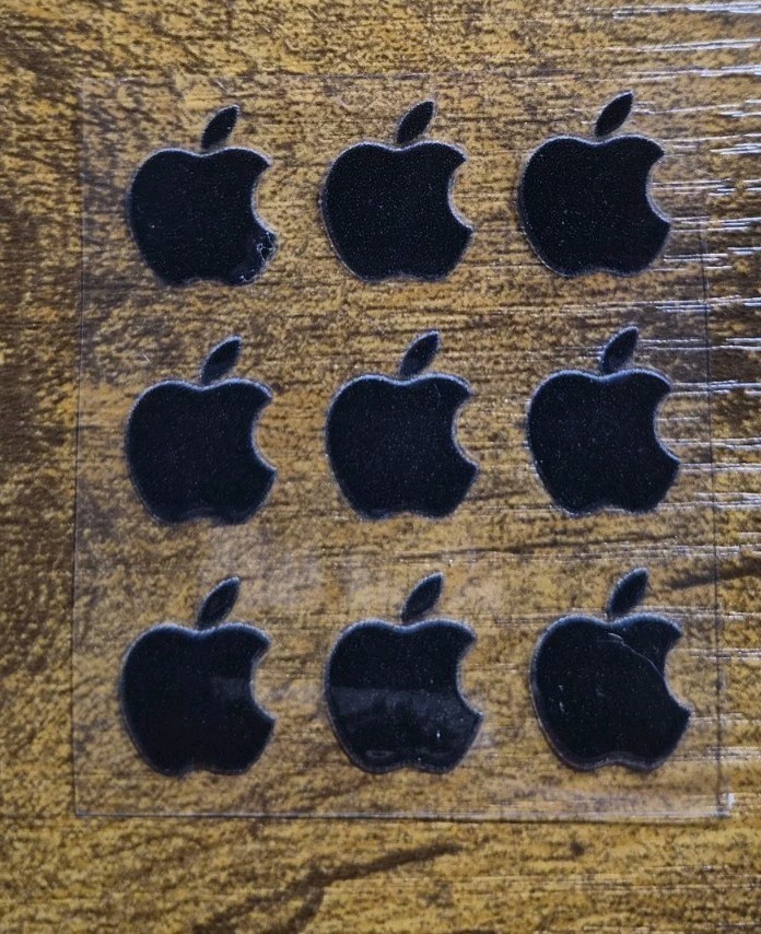9 pc. Apple Logo Black 5/8 in tall UV DTF Decal Sticker waterproof USA