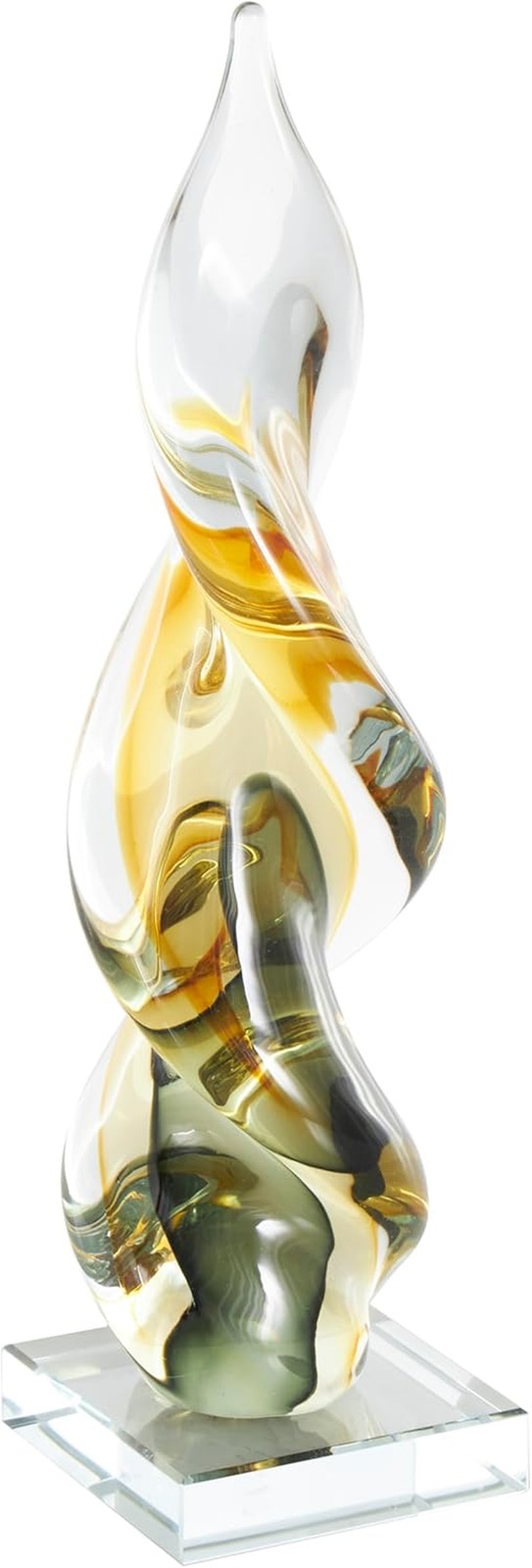 Glass Abstract Decorative Sculpture Swirl Home Decor Statue with Clear Base, Acc
