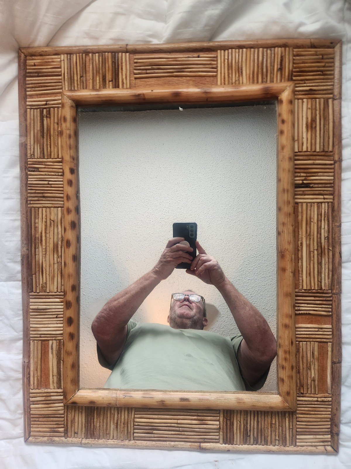 Vintage Coastal Boho MCM Tortoise Bamboo Rectangle Framed Mirror – 27” x 22”