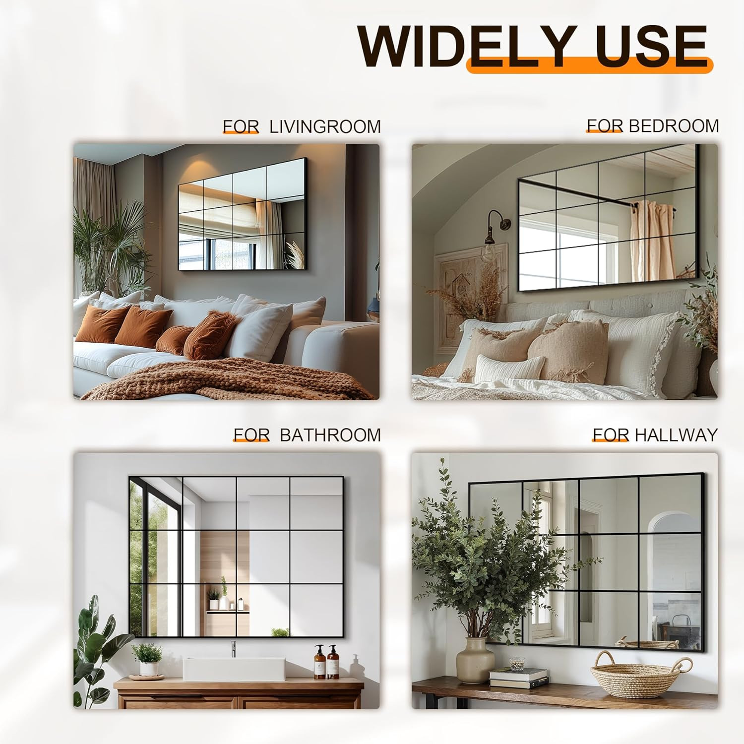 40″x30″ Window Pane Decorative Wall Mirror for Living Room & Bedroom