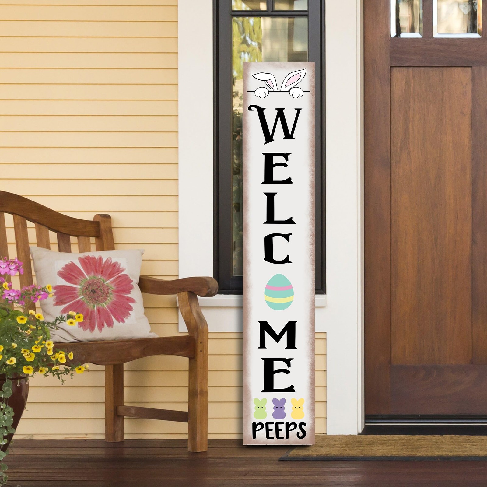 Easter Porch Sign Rabbit Front Door Hanging Decorations Wooden Vertical Indoo…