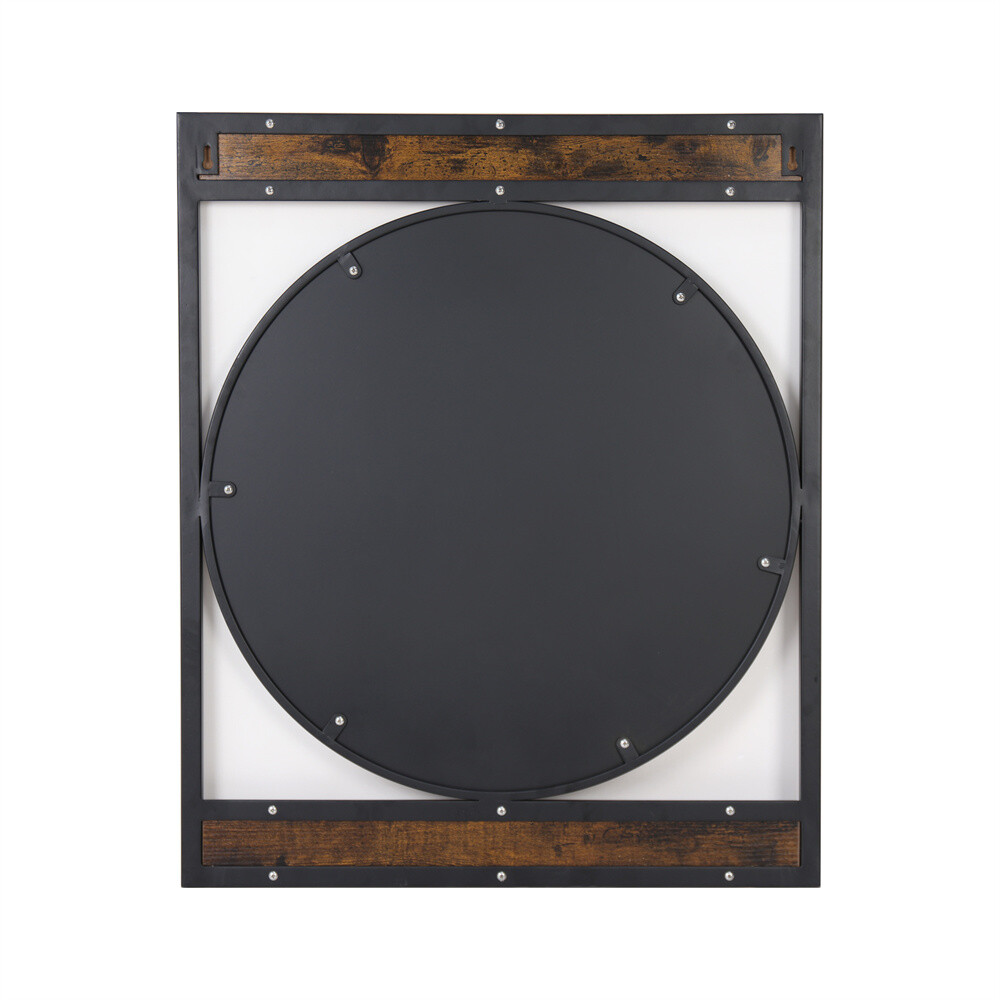 Farmhouse Metal Round Mirror in Square Frame Wall Decor for Bathroom Living Room