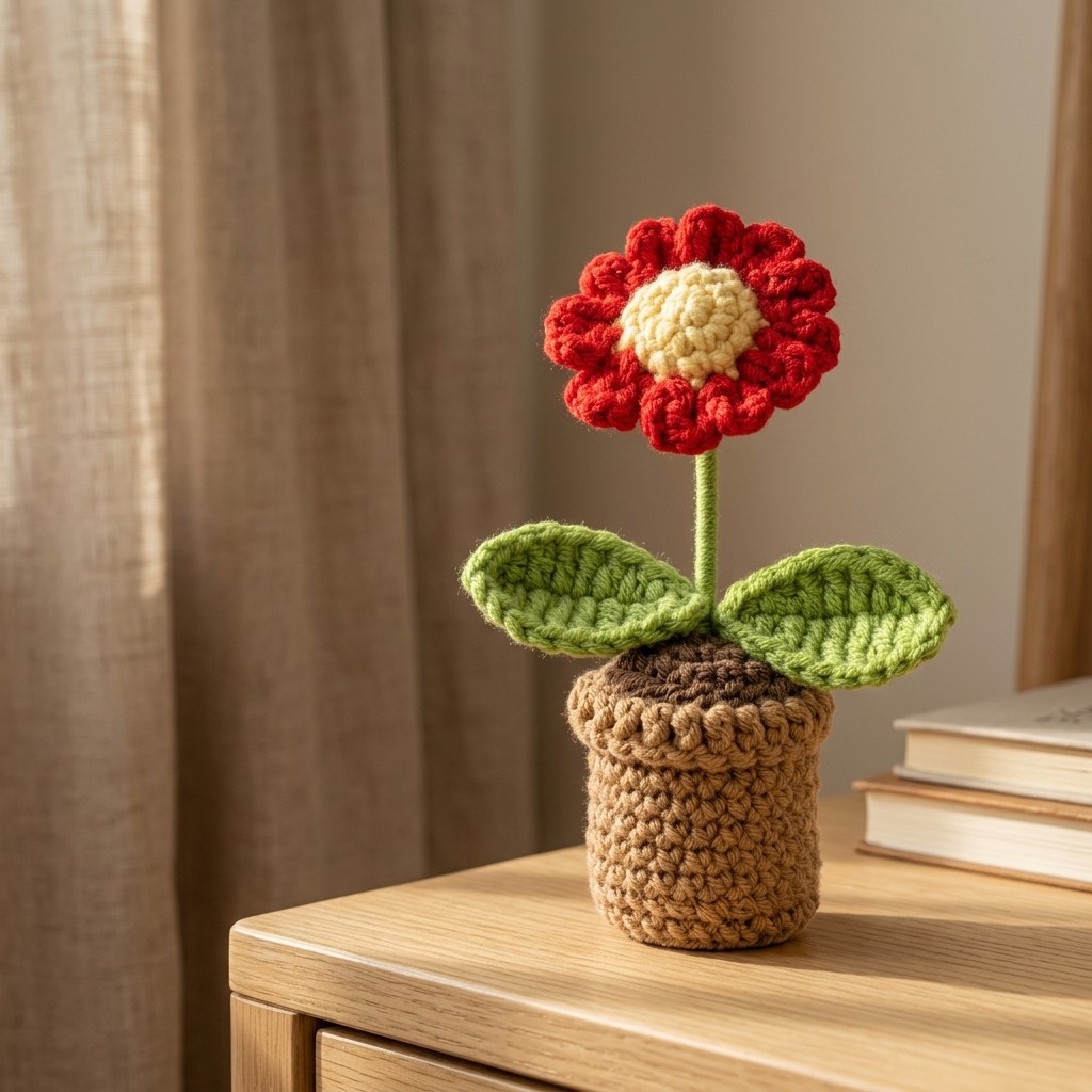Handmade Crochet Potted Flower Decor Cute Knitted Plant Ornament