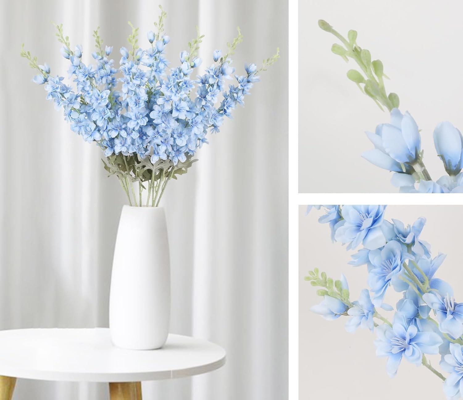 8PCS Blue Delphinium Artificial Flowers Larkspur Fake Flowers 33.5in Long Stem