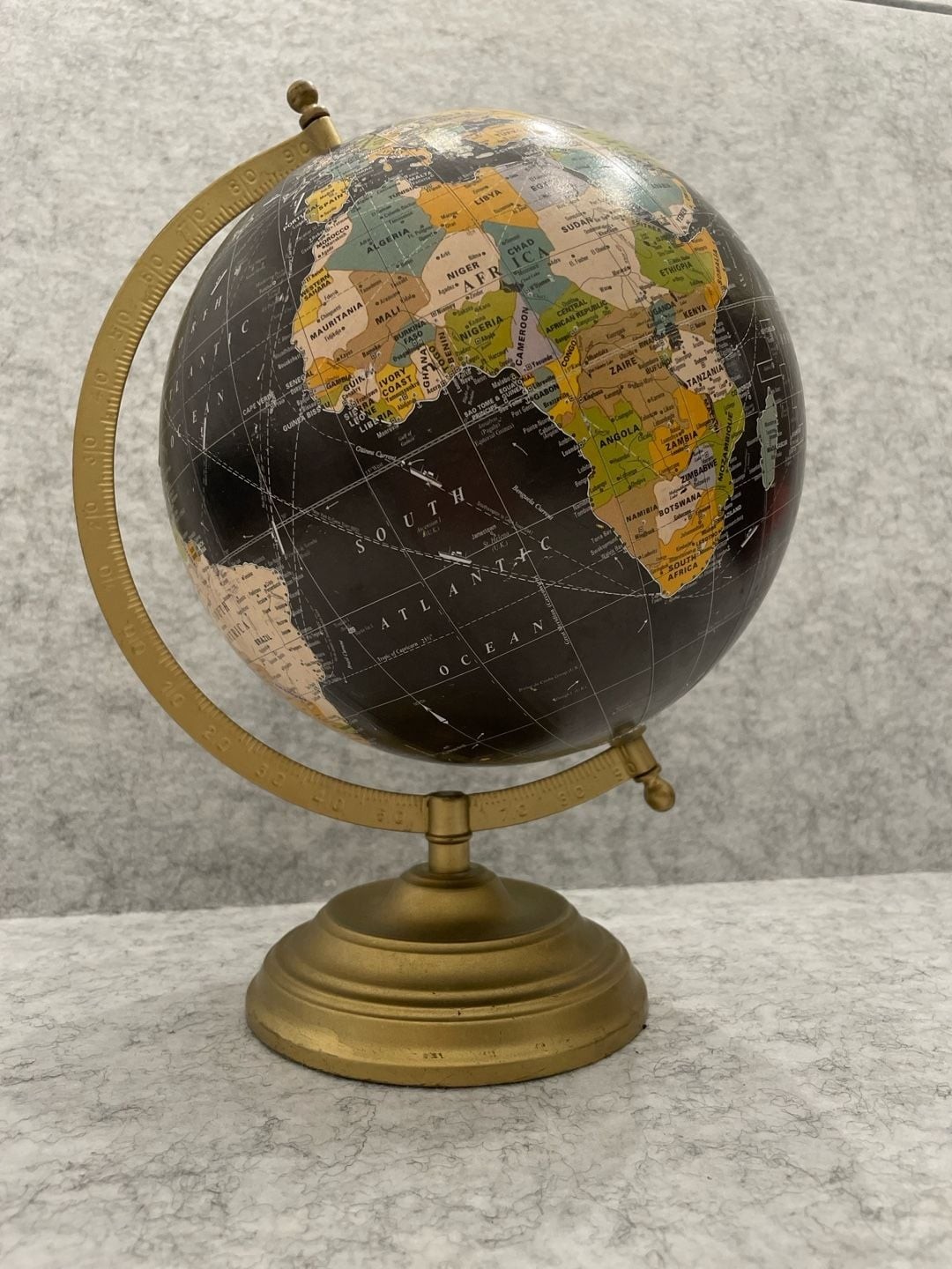 Decorative Black Ocean World Globe with Brass-Finish Stand