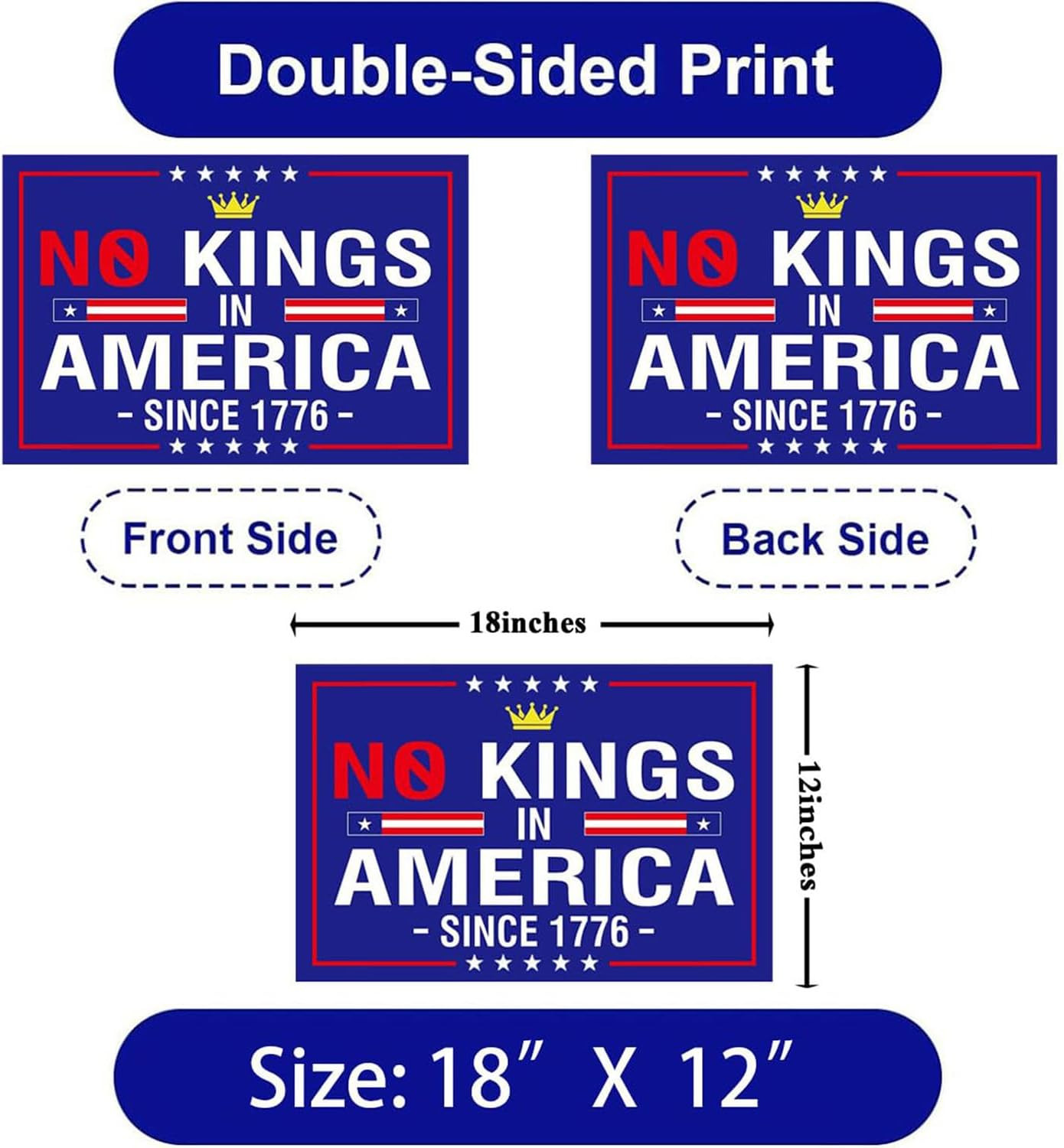 No Kings in America Yard Sign – Resist Hate Lawn Sign save Democracy Double Side