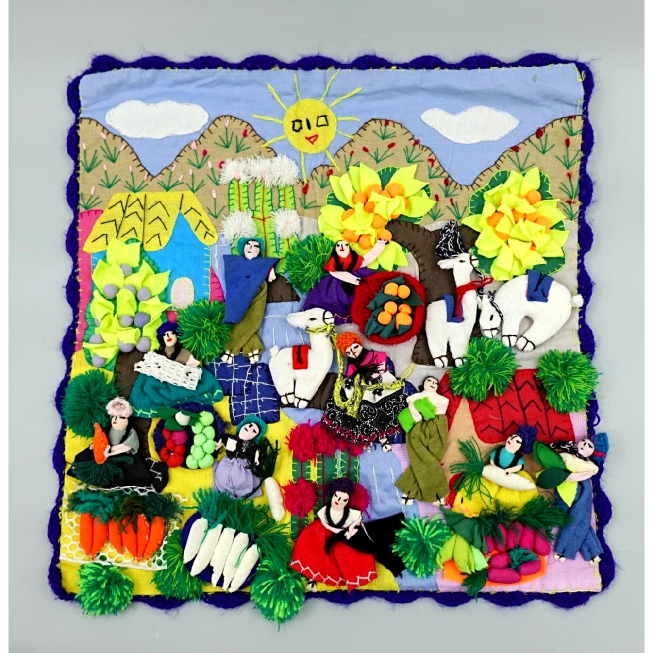 Peruvian Arpillera Wall Art 3D Textile Tapestry Handmade Pueblo Village Farm