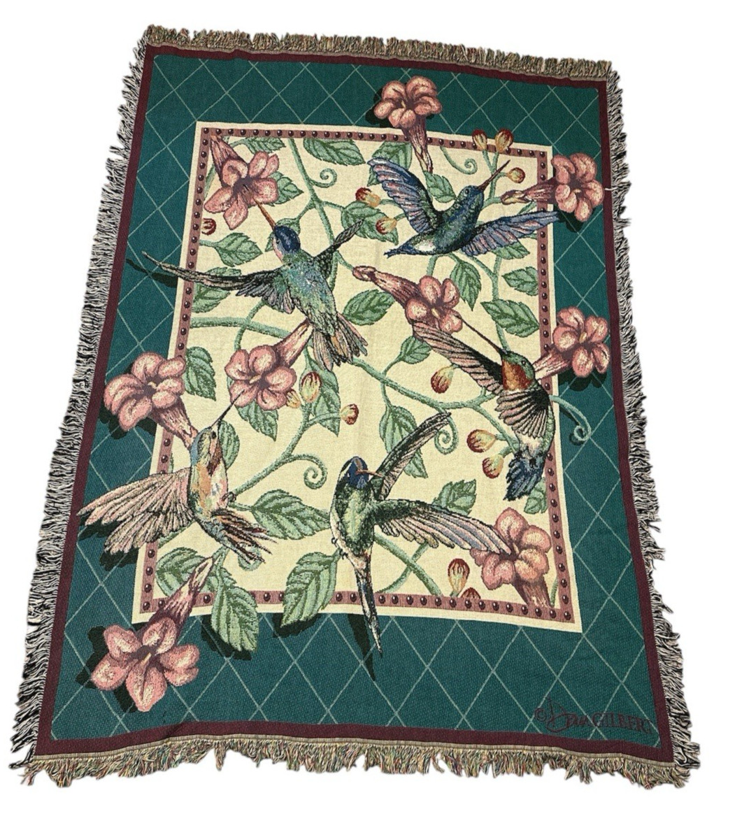 Hummingbird Tapestry Throw Blanket Fringed USA Dan Gilbert 52 X 72 Vintage