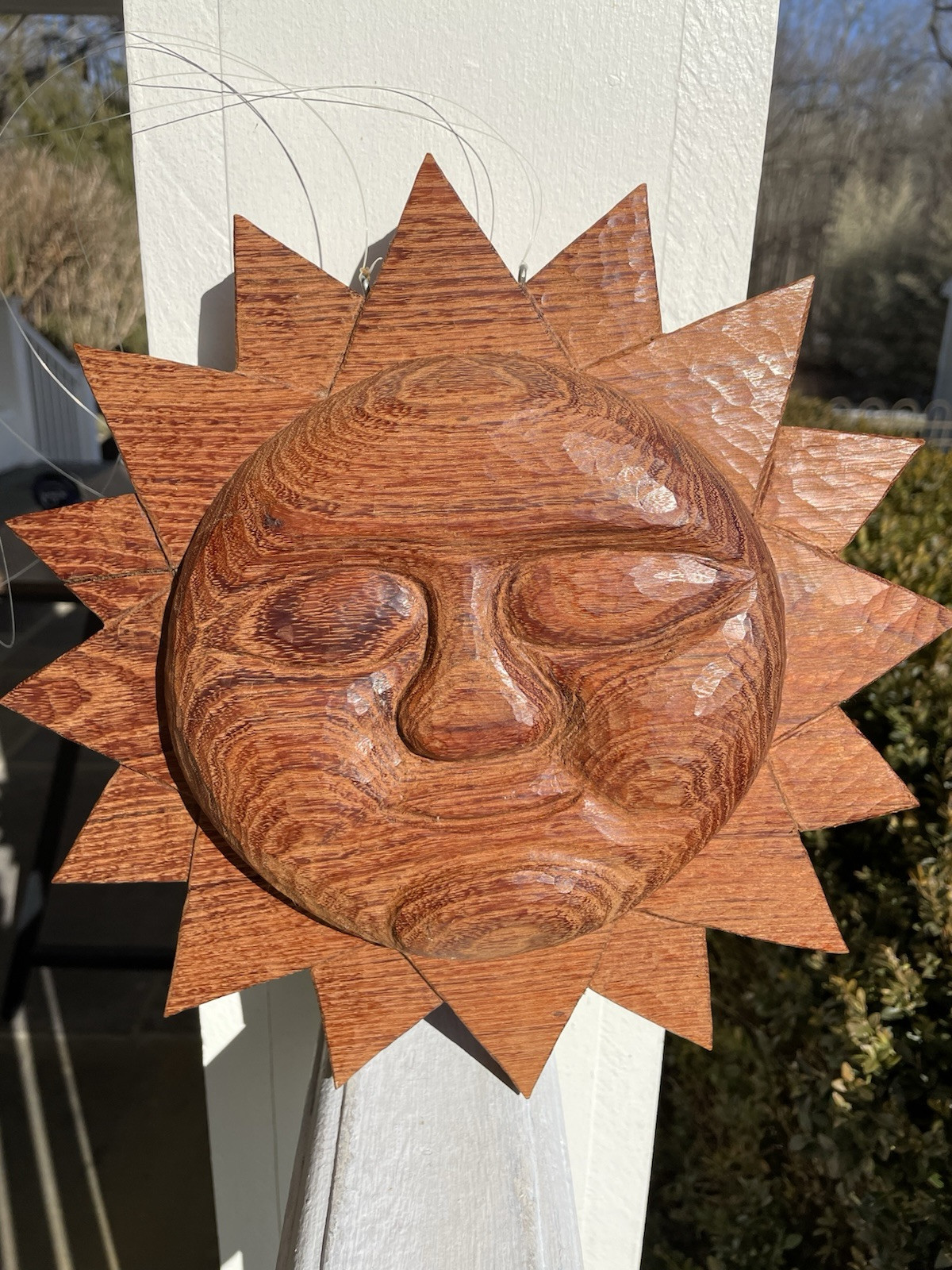 Carved Hard Wood Sun Face 3D Wall Hanging Double Sided Decorative