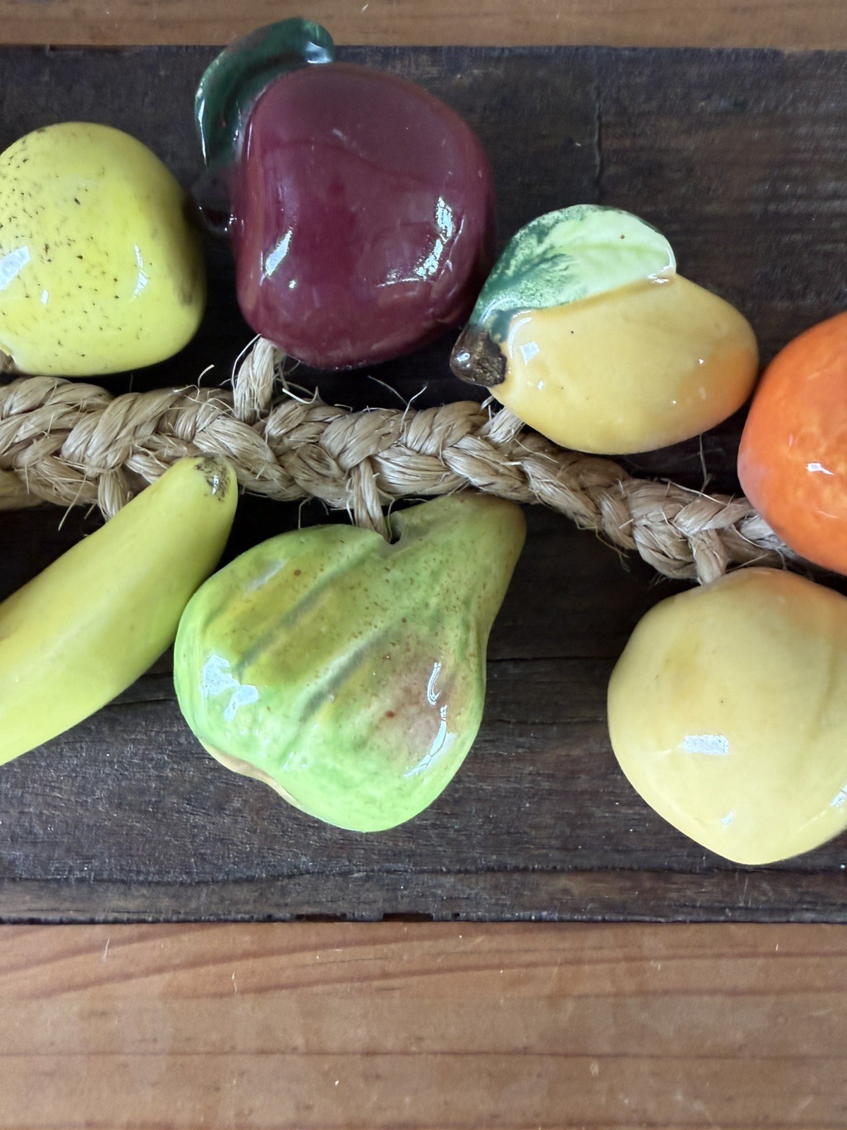 Vintage Ceramic Fruit on Rope Hanging Wall Art Kitchen Decor MCM Farmhouse