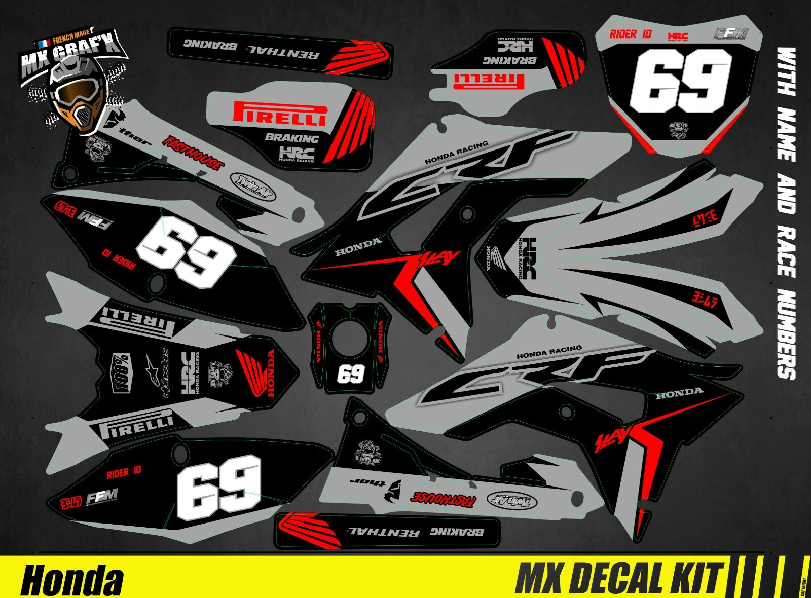 Motorcycle Decal Kit For Honda CRF – Grey