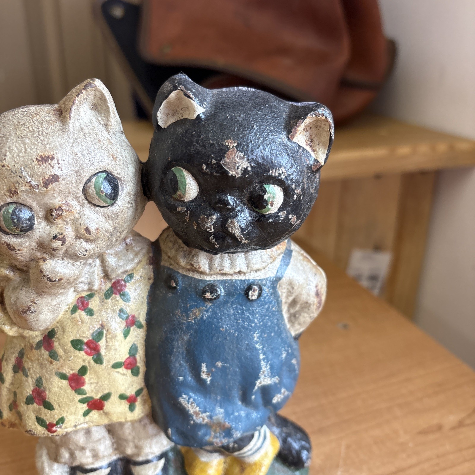 Antique Cast Iron Cat Couple Painted Doorstop Multicolor 🔥🔥🔥