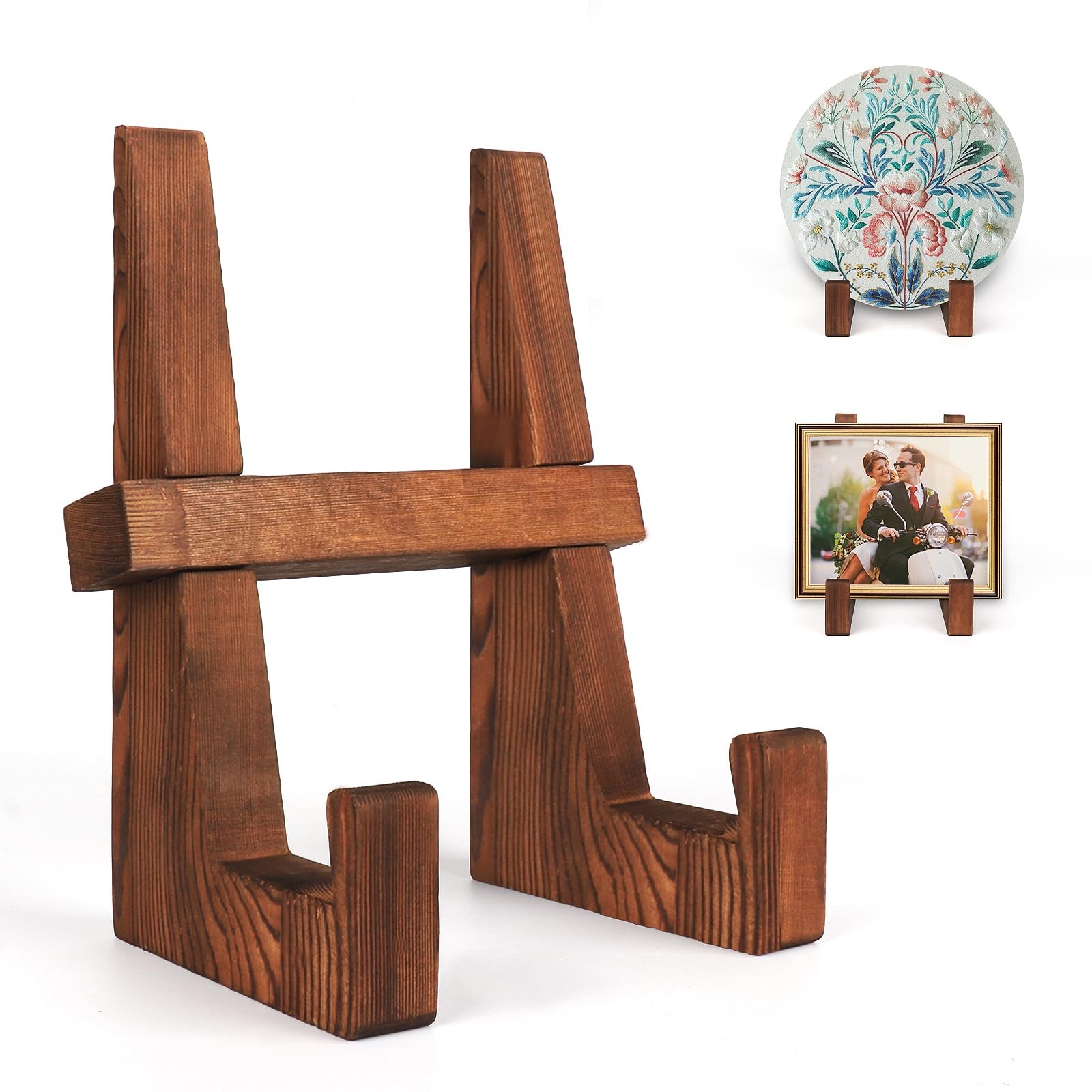 Wooden Plate Stand – 8.8inch Wood Plate Holder Stand for Display, Rustic Wooden
