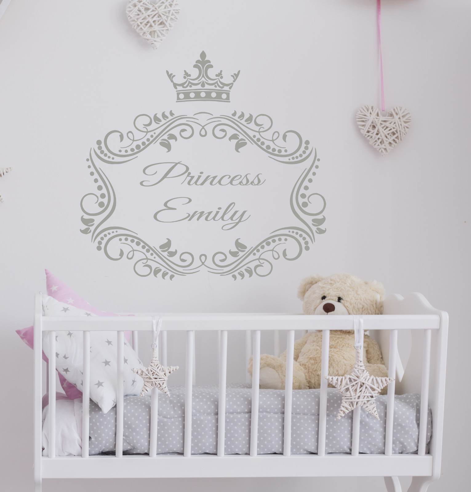 Girl Room Wall Decals Princess Personalized Name Crown Vinyl Sticker Nursery OP9