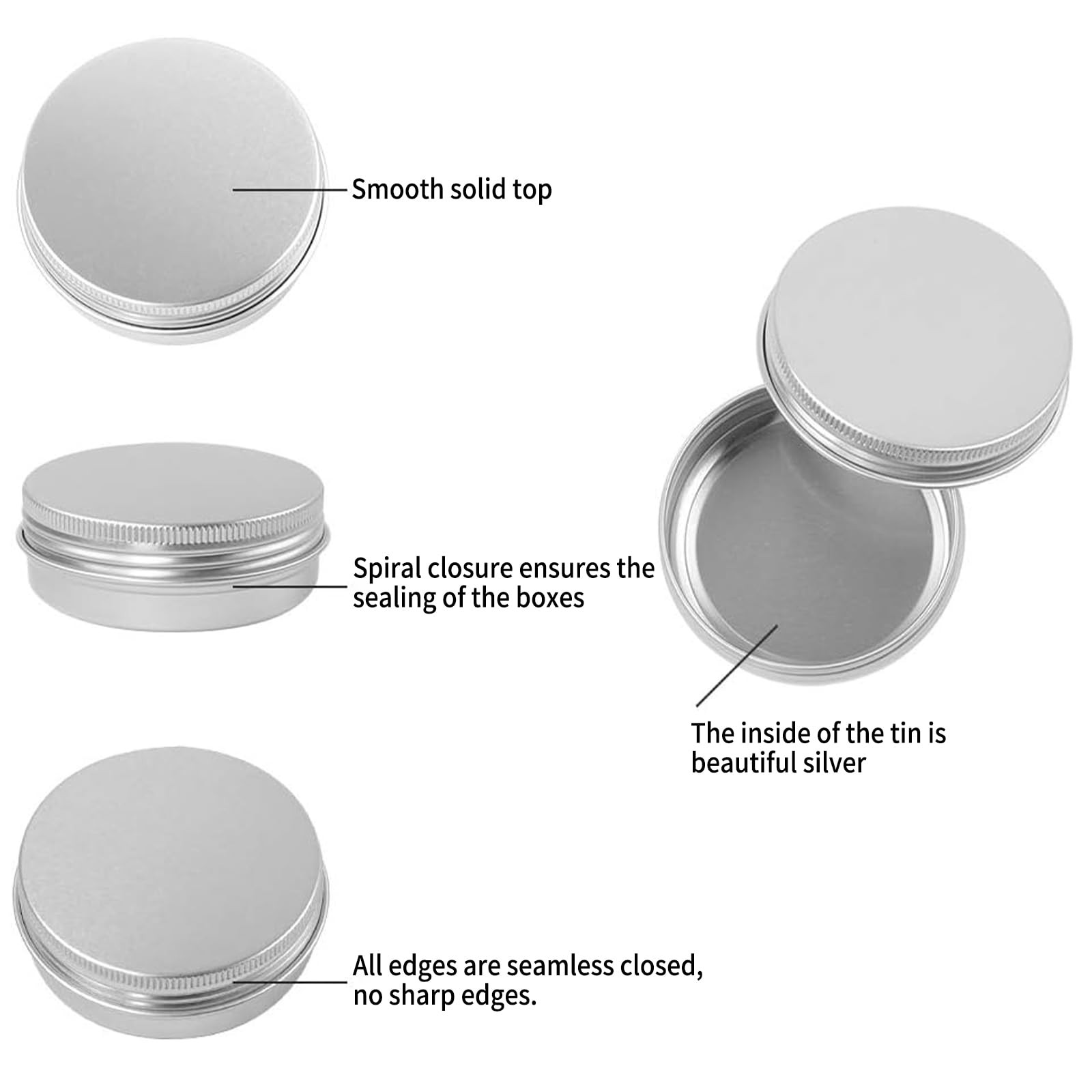 Moretoes 48 Pack 2 Oz Metal Round Tins Aluminum 48 Count (Pack of 1), Silver