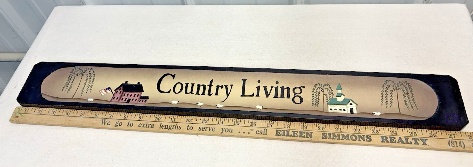 Wood Country Living Wall Door Plaque Painting – Salt Box Style House, Willows