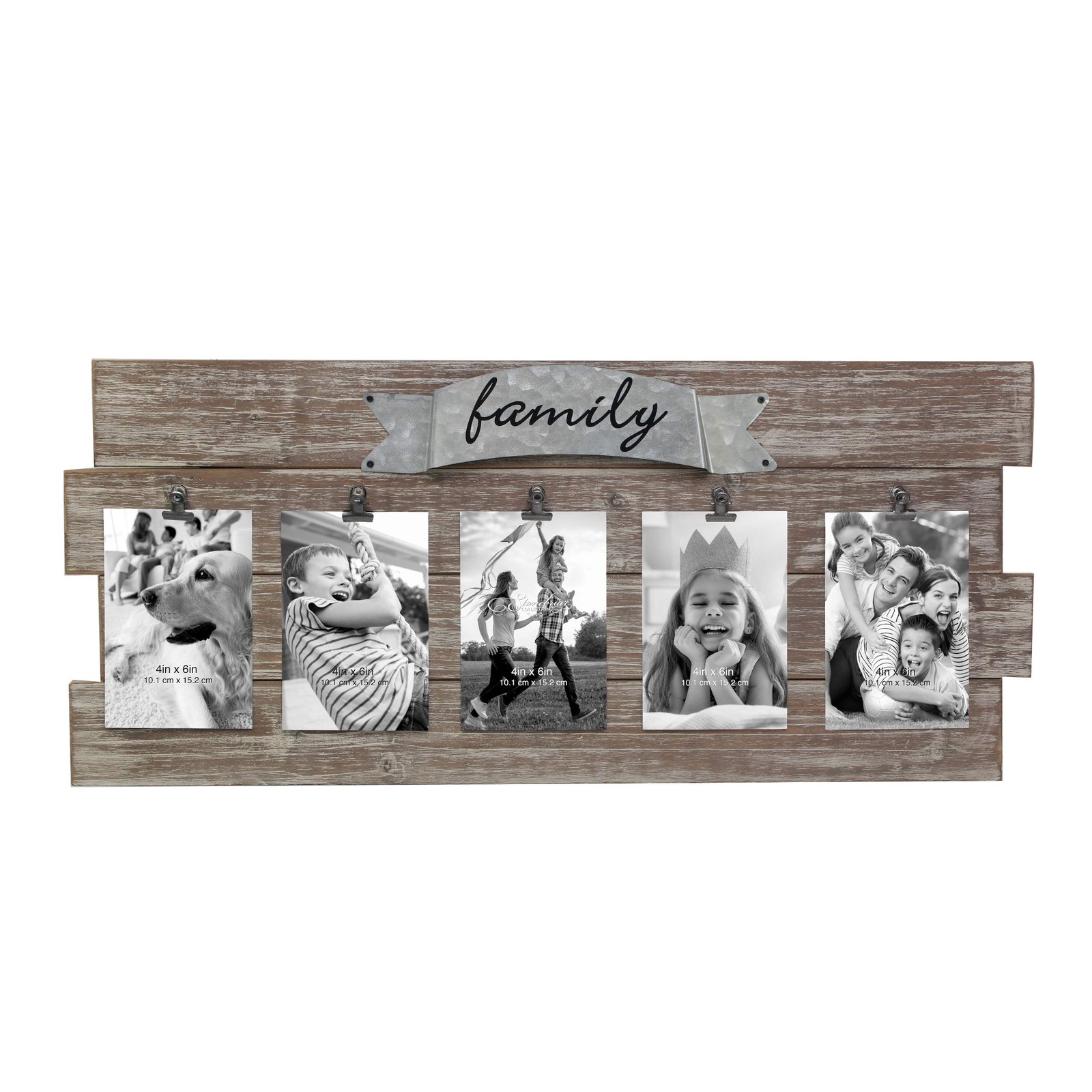 Rustic Wood Collage Picture Frame with Clips and Metal Detail Brown 26″ x 11″