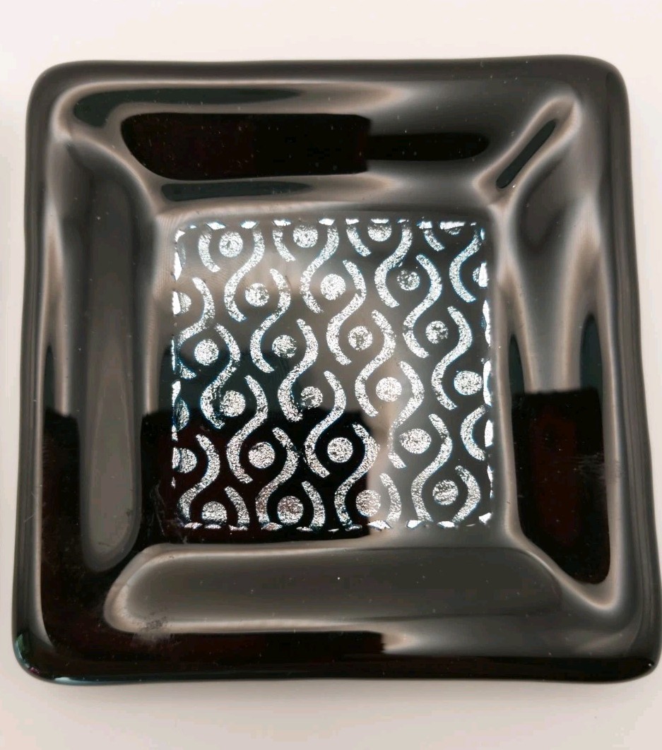 Handcrafted Fused Glass Decorative Plates –Black/Silver & “Save Water Drink Wine