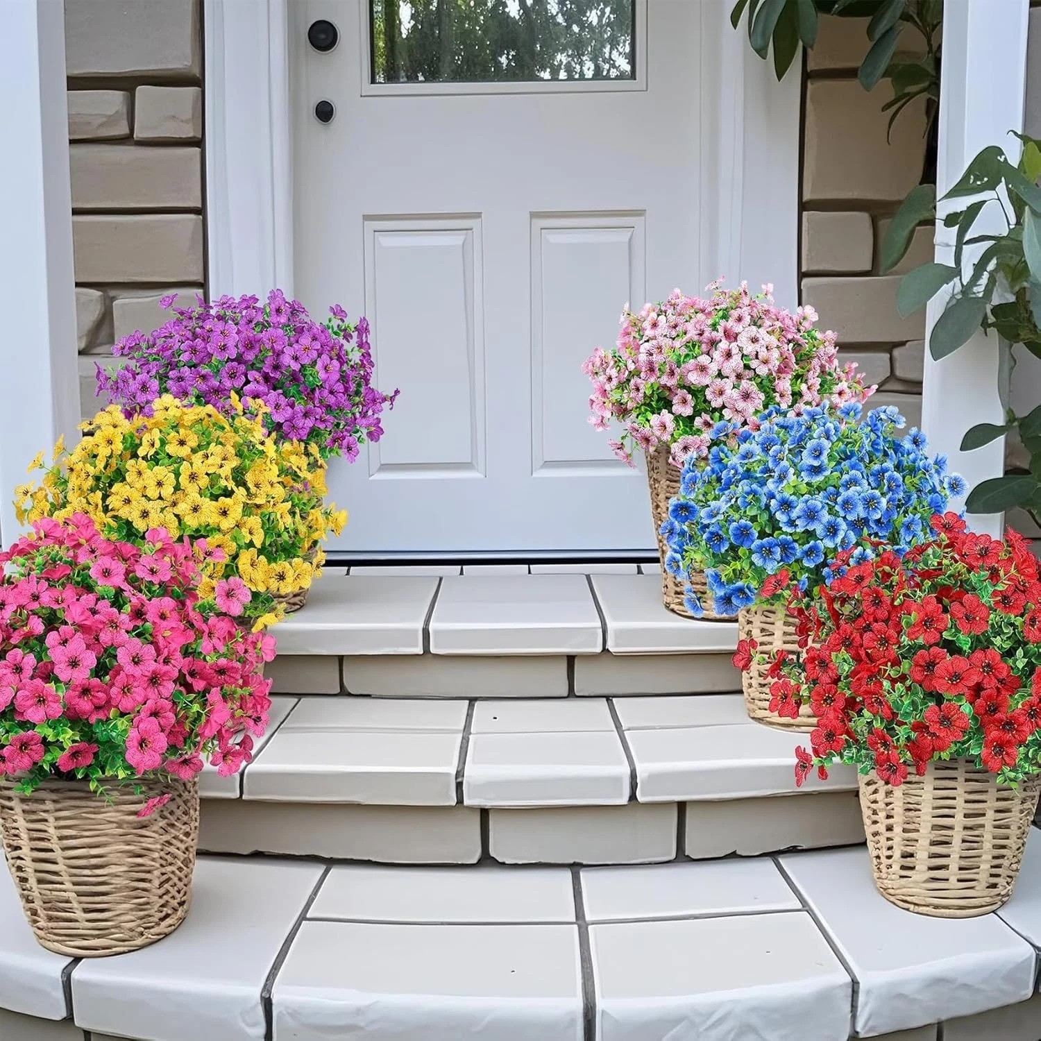 24 Bundles Artificial Flowers for Outdoors Fake Silk Flowers UV Resistant Fau…