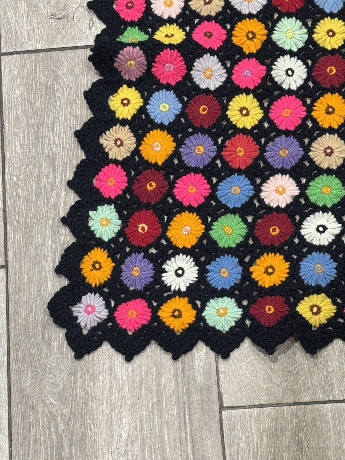 Vintage Crochet Granny Square Blanket Colorful Flower Throw 64×40 Handmade