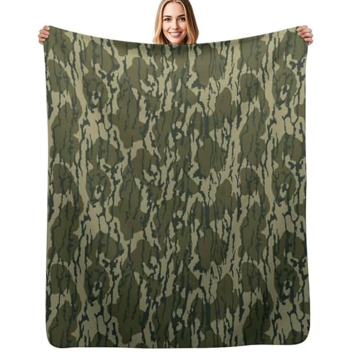 Camo Camouflage Throw Blanket, Western Hunting 60 x 80 Inches Military Green