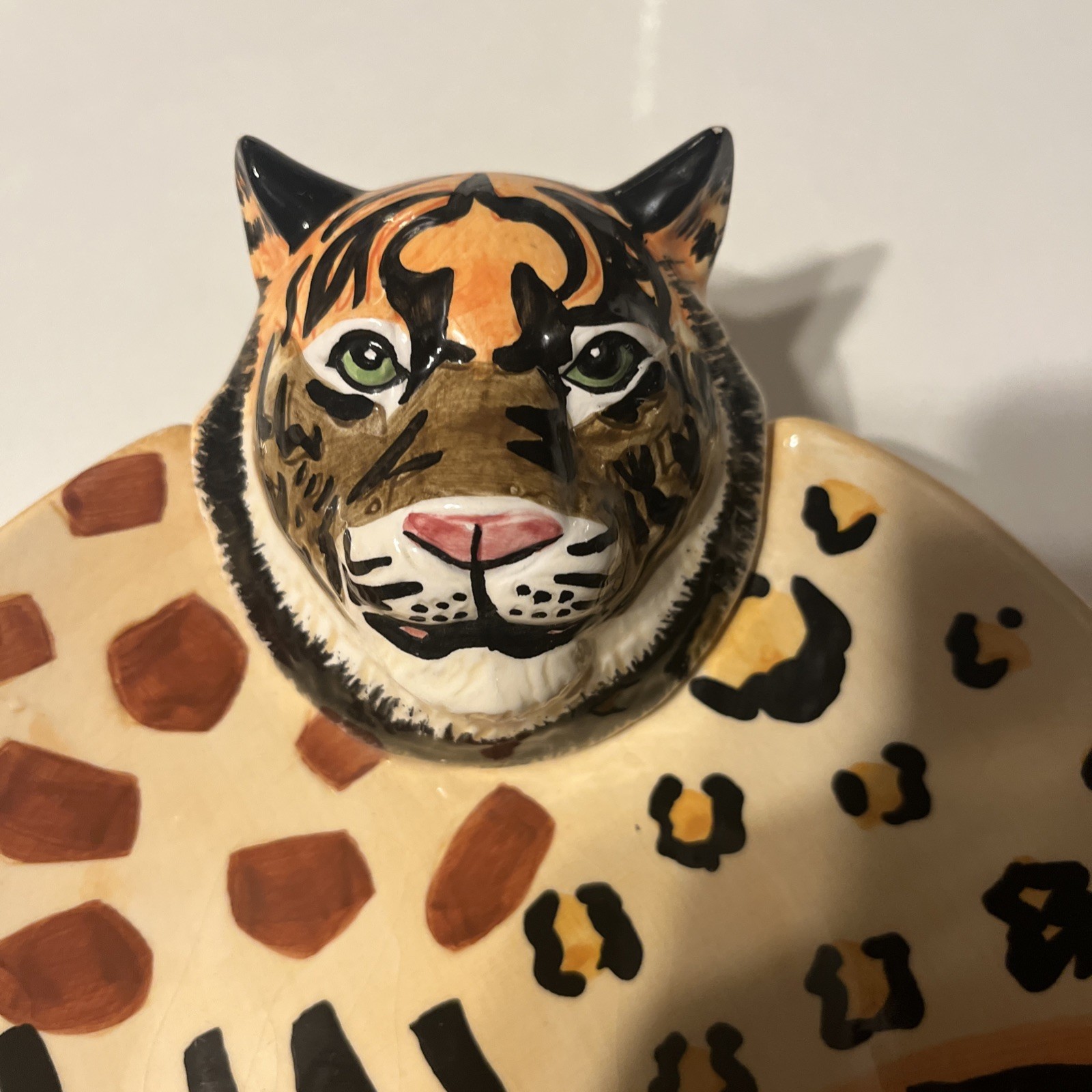 Vintage Lotus Animal Dish Tiger Decorative 3D Plate Dish 2000 Hand Wash Only