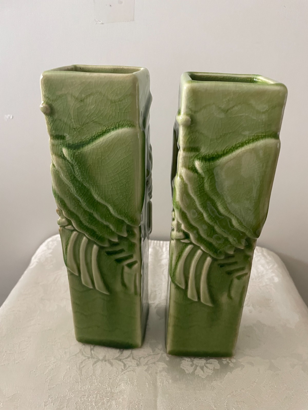 Global Views Green Crackle Glossy Finish Ceramic Vases- Set of Two