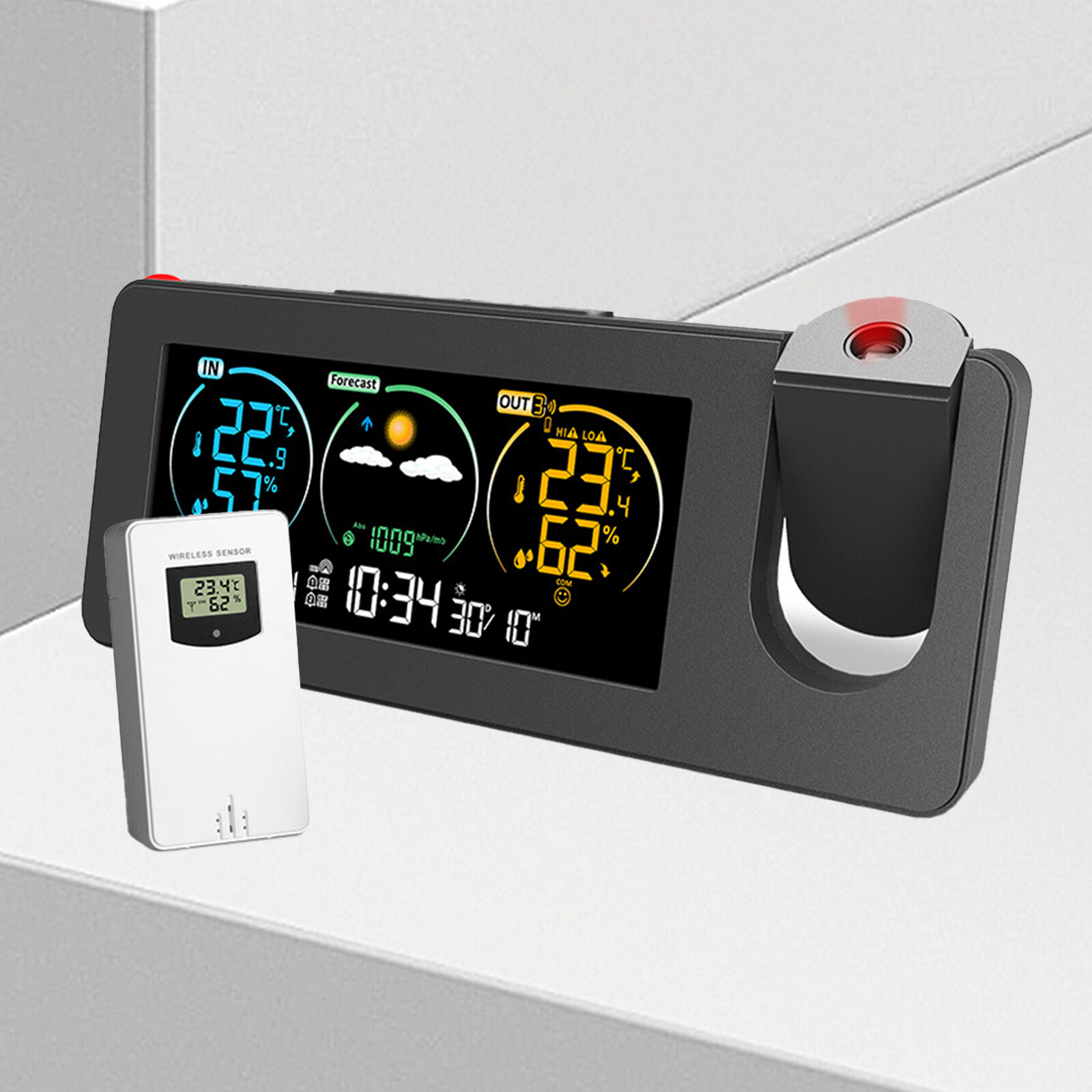 Electronic Projection Alarm Clock Projector Radio-controlled Time Snooze Weather
