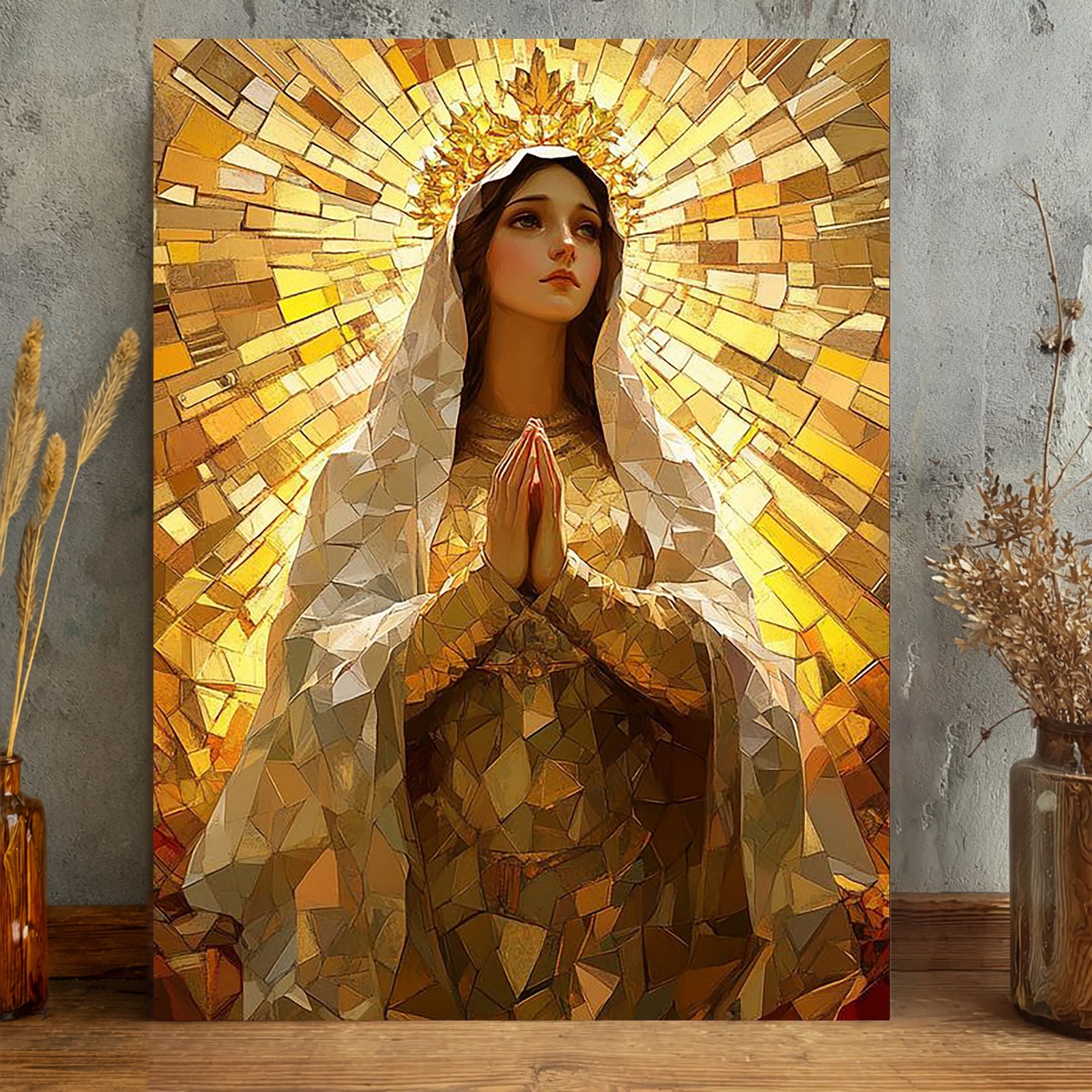 Virgin Mary Mosaic Canvas Print Catholic Wall Art Christian Religious Home Decor