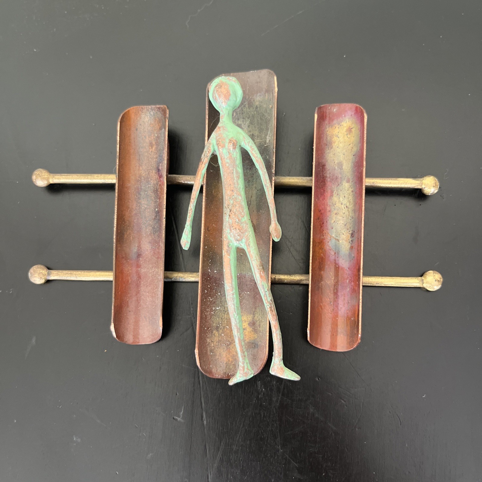 Vintage Handmade Art Deco MCM Sculpture Wall Unique Copper Patina 5.25” Small