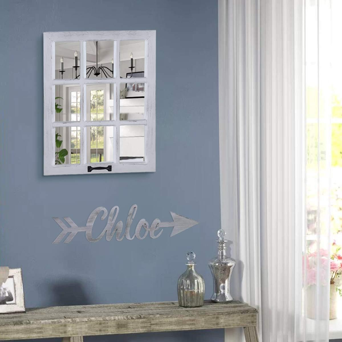 Decorative Wall Mirror-Distressed Wood Windowpane Mirror- Farmhouse Mirrors for